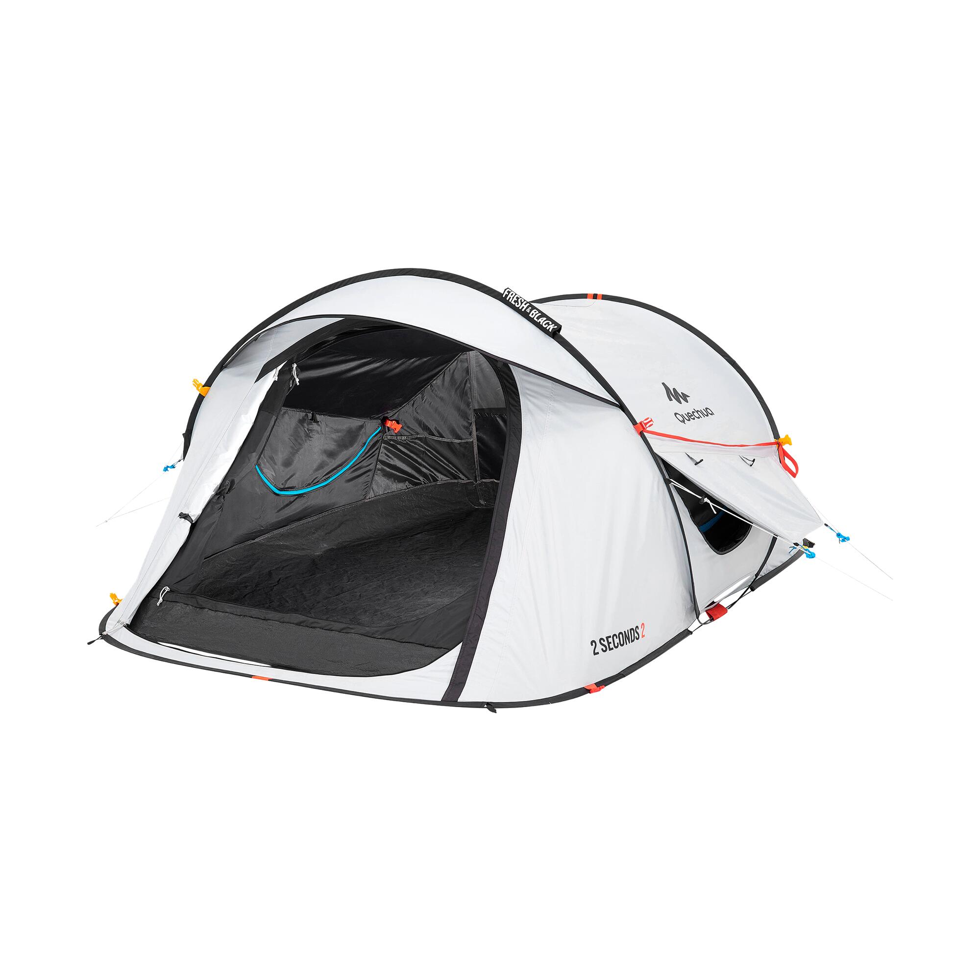 Quechua 2 Second Fresh & Black Waterproof Pop Up Tent for 2 Person - Lightweight Instant Camping Shelter for Backpacking, Hiking & Outdoor Adventures