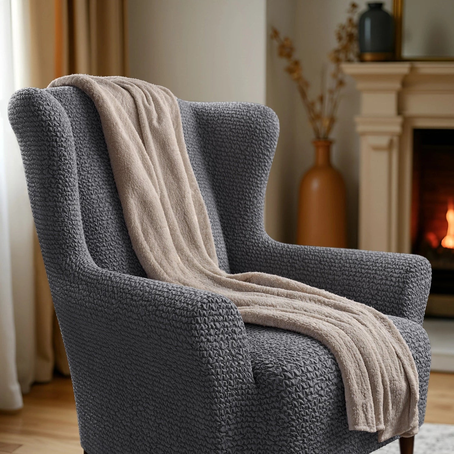 Premium Wingback Chair Slipcover - Microfiber Collection | Washable & Stretchable Furniture Protector for Living Room, Office, or Bedroom