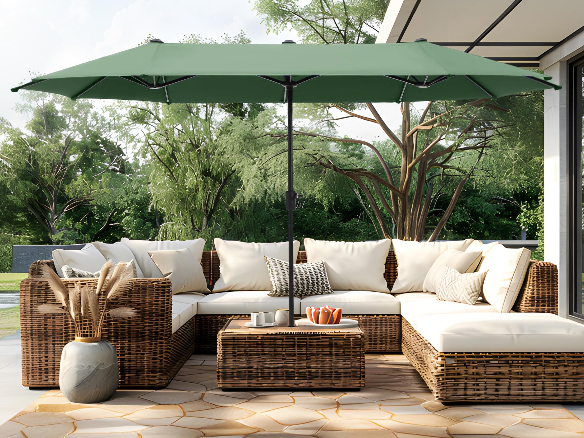 PHI VILLA 13ft Large Outdoor Patio Umbrella - Double-Sided Rectangle Sun Shade for Garden, Poolside & Backyard - Mint Green UV Protection Canopy for Dining & Relaxation