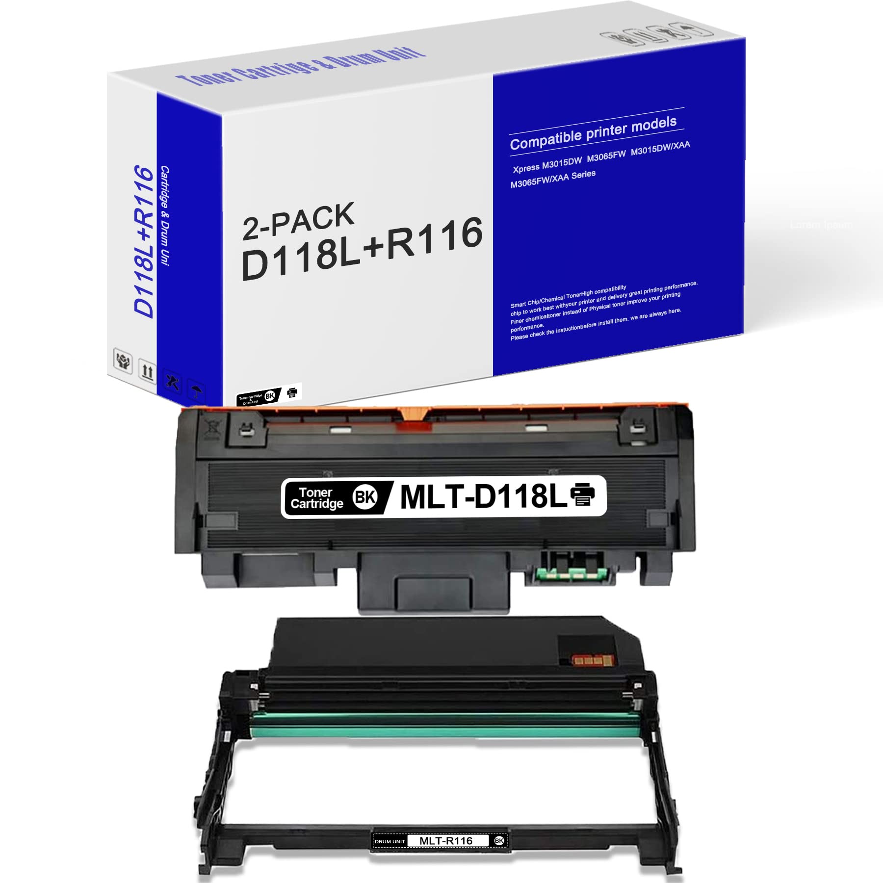 PaltiColor Compatible MLT-D118L Toner Cartridge & MLT-R116 Drum Unit (2-Pack, Black) - Replacement for Samsung Xpress M3015DW M3065FW M3015DW/XAA M3065FW/XAA Printers - Ideal for Home Office & Small Business Printing Needs