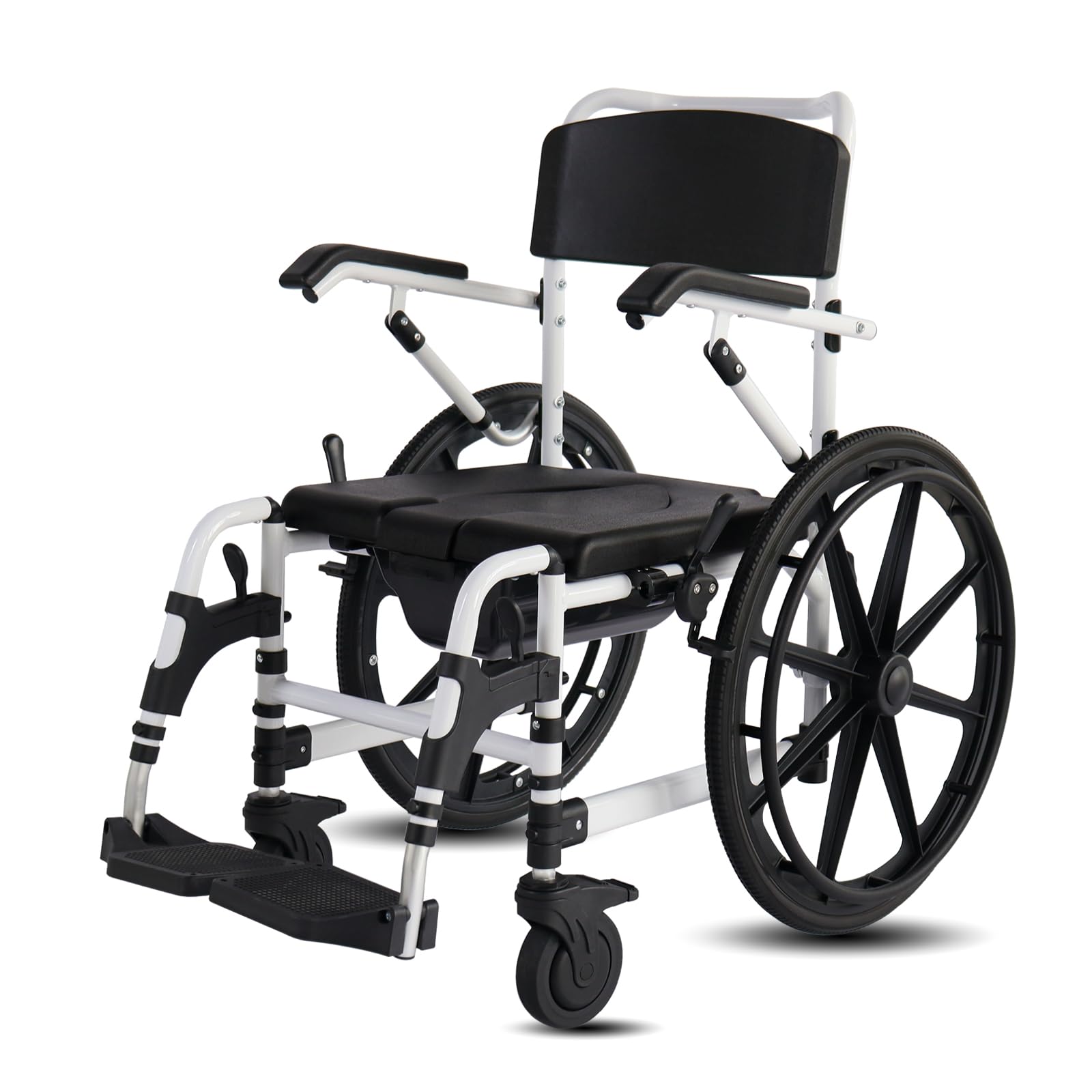 Portable Folding Shower Commode Wheelchair - 300lbs Capacity Waterproof Rolling Toilet Chair with Padded Seat, Armrests & Backrest - Mobility Aid for Small Bathrooms & Tight Spaces (Blue) - Ideal for Elderly Care, Post-Surgery Recovery & Home Healthcare Use