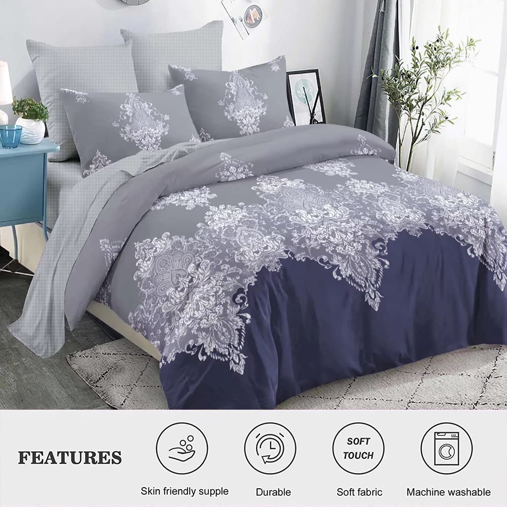 Shatex 2-Piece Twin Comforter Set - Ultra Soft All-Season Polyester Bedding with White Floral Design - Navy Blue - Perfect for Guest Rooms, Dorms & Cozy Bedrooms