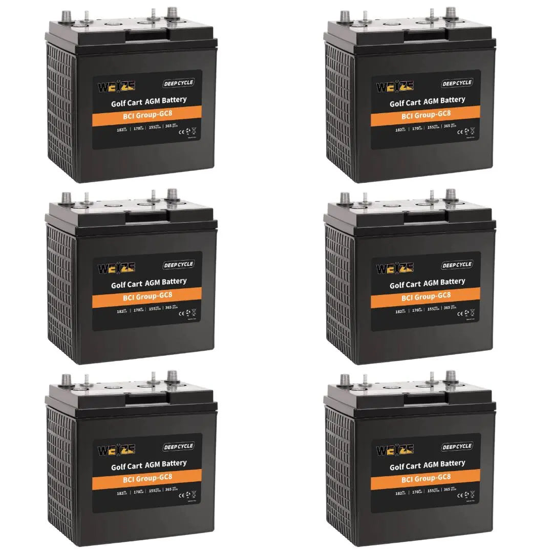 WEIZE 8V 182AH BCI Group GC8 AGM Deep Cycle Battery for Golf Carts, Electric Vehicles & Solar Power Storage - Durable & Maintenance-Free Power Solution