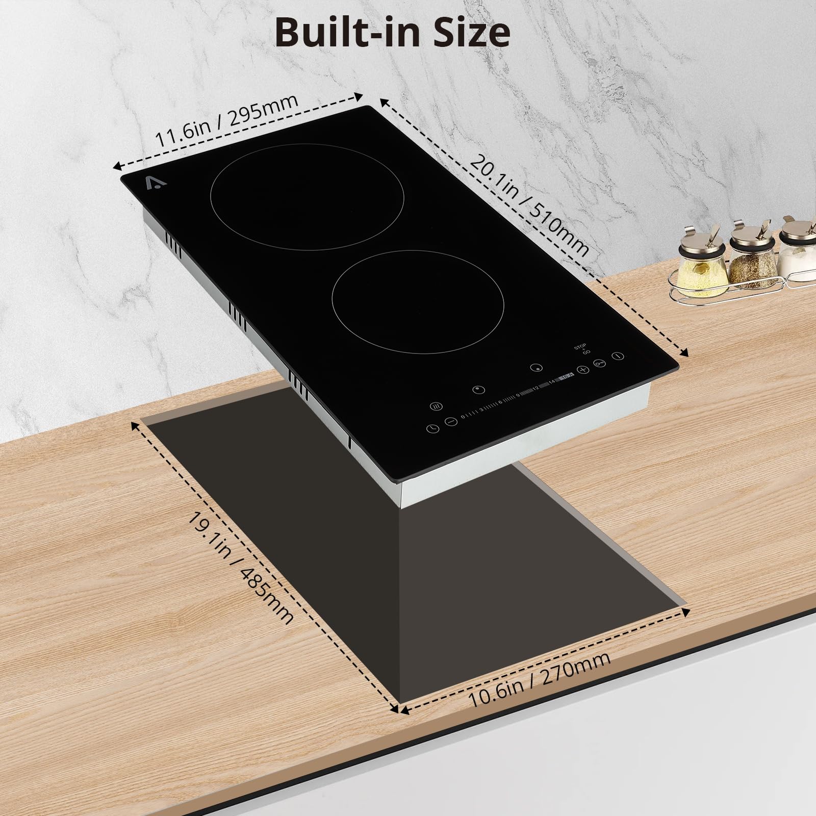 GARVEE 2 Burner Electric Cooktop 1800W Built-In Stove Top with Ceramic Glass Surface, Child Safety Lock & Timer - 11.6 Inch, 120V Black - Perfect for Small Kitchens, Apartments & RVs