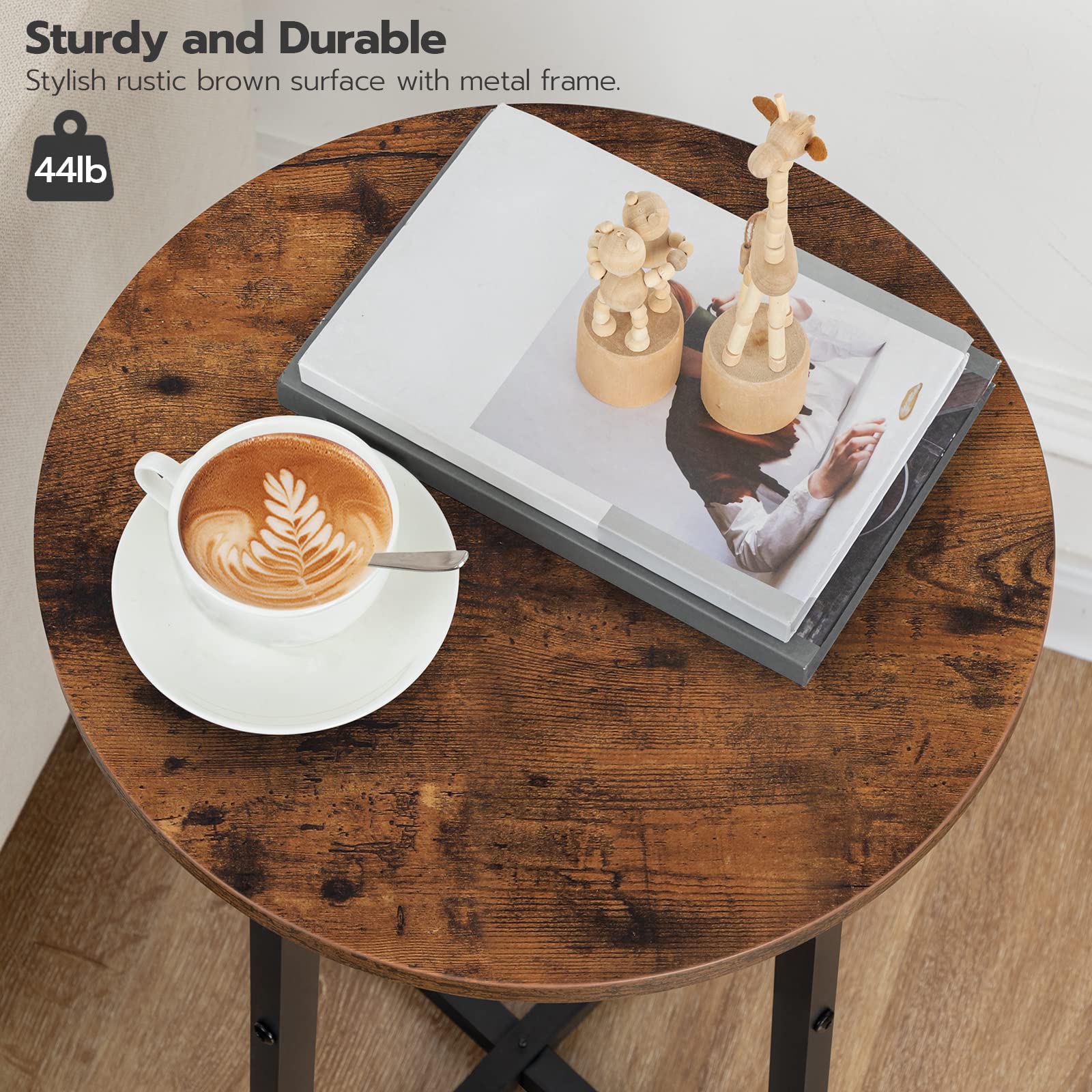 HOOBRO 2-Piece Round Side Table Set with X-Shaped Metal Frame - 15.7
