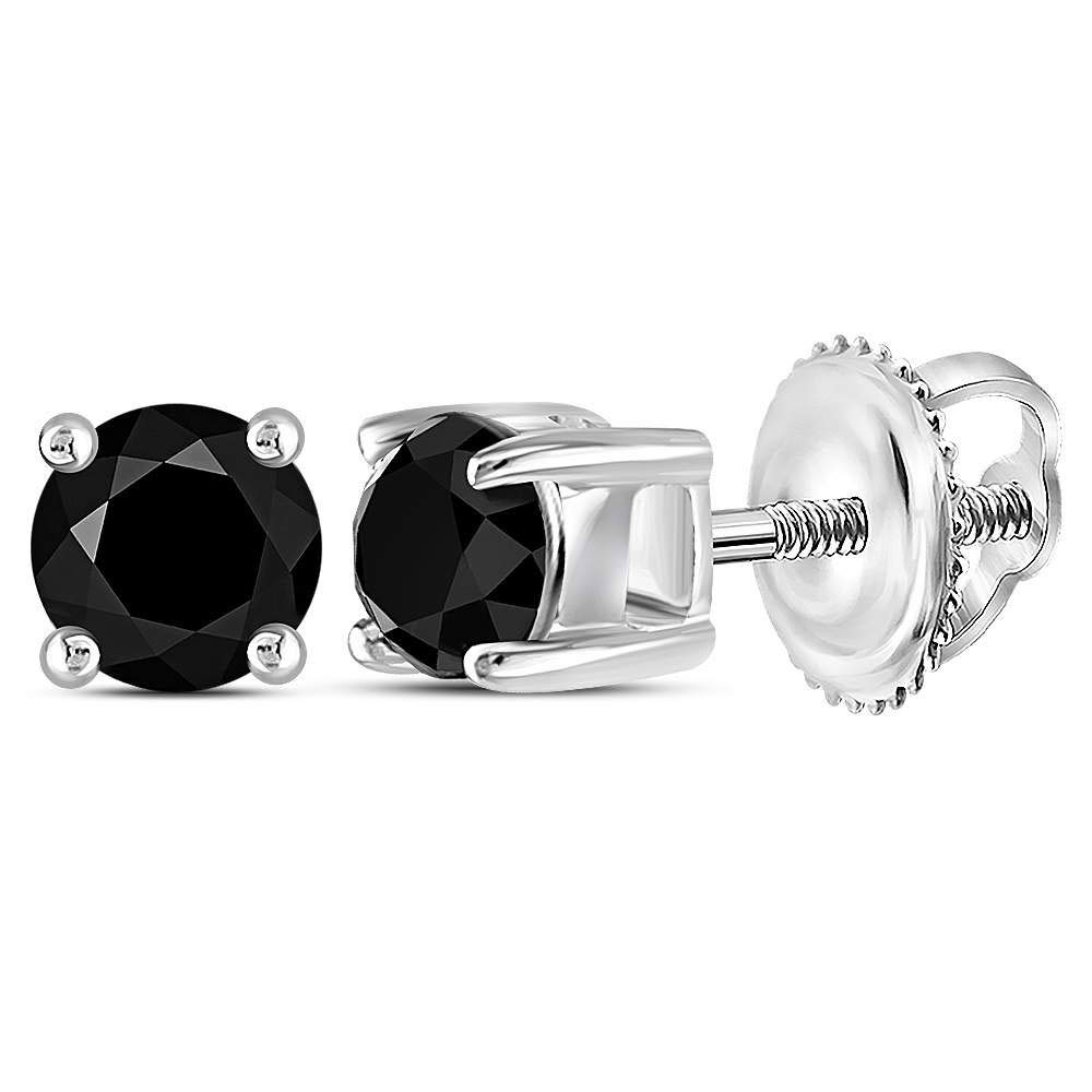 10K White Gold Round Black Diamond Solitaire Earrings for Women - 1/2 Carat Total Weight | Perfect for Weddings, Anniversaries & Special Occasions