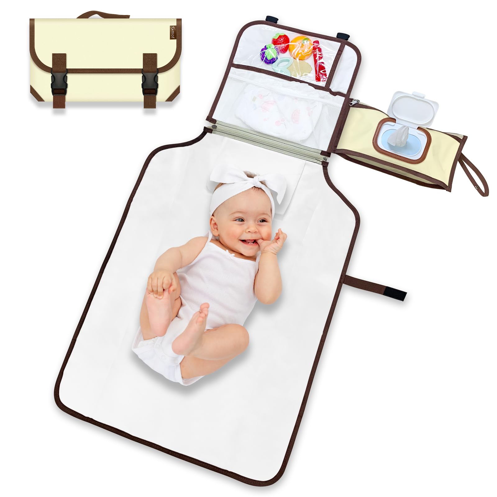 Portable Baby Diaper Changing Pad - Detachable Travel Changing Mat for Newborns (Girl & Boy) with Wipes Pocket | Waterproof, Compact & Lightweight | Perfect for On-the-Go Parents, Travel, Nursery & Baby Shower Gifts