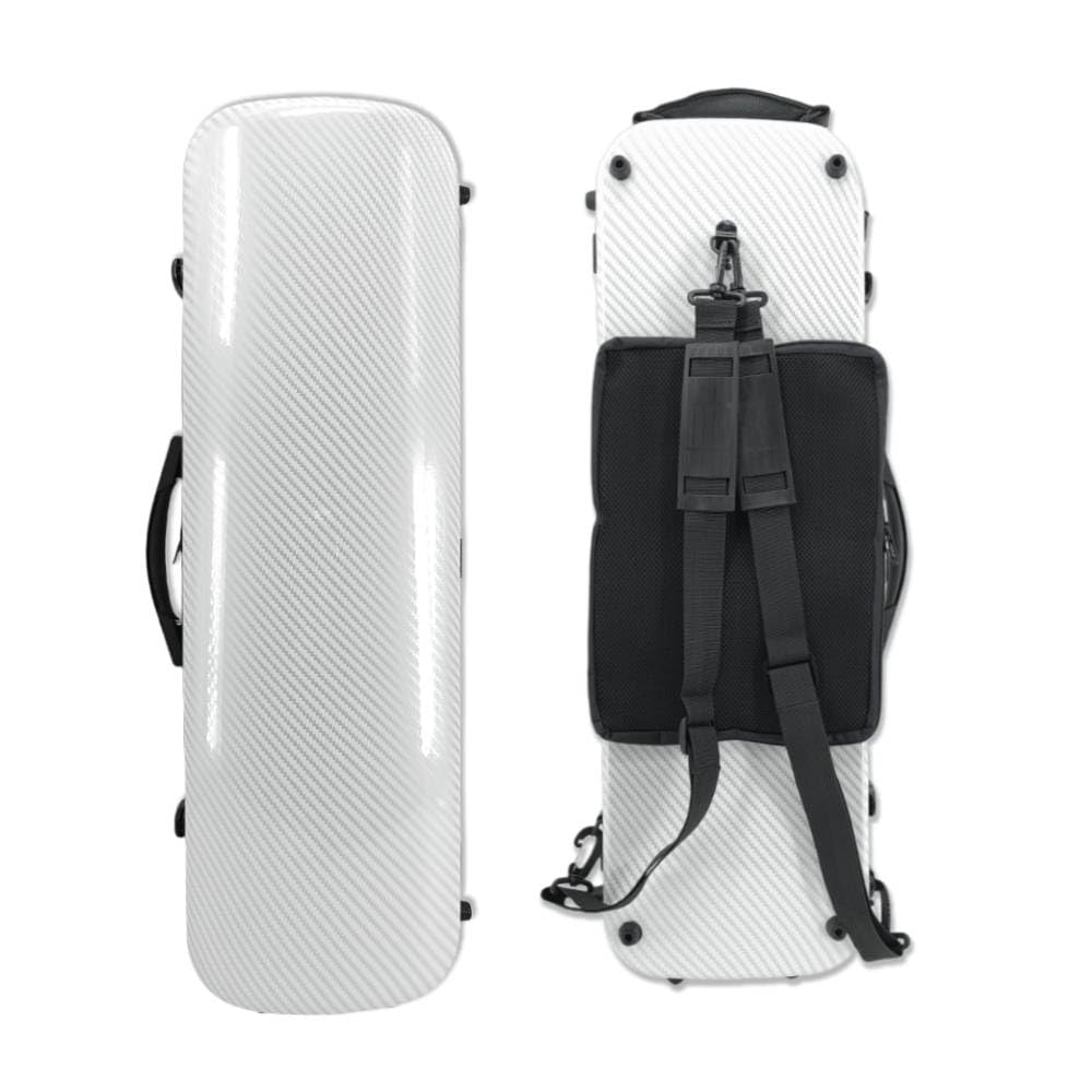 Premium 4/4 Full Size Carbon Fiber Violin Case - Oblong Hard Shell with Soft Padding, Back Straps & Music Sheet Bag (White) - Perfect for Professional Musicians, Travel & Storage