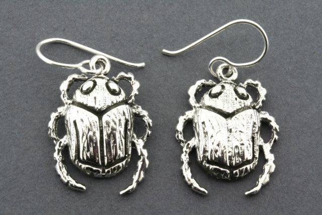 Scarab Beetle Earrings Sterling Silver - Handmade Dangle Jewelry for Women, Perfect for Boho & Egyptian Style Outfits