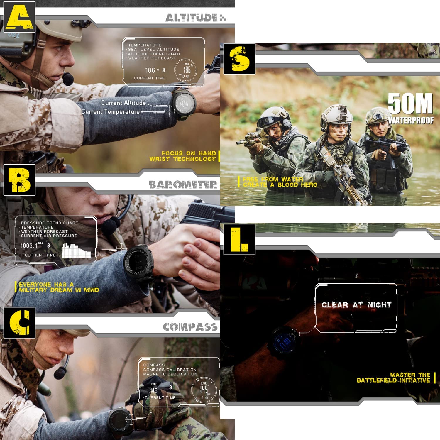North Edge Apache Tactical Sports Watch for Men - Digital Outdoor Survival Military Compass Watch with Durable Band, Step Tracker, Pedometer & Calorie Counter - Perfect for Hiking, Camping & Adventure Activities (Green)