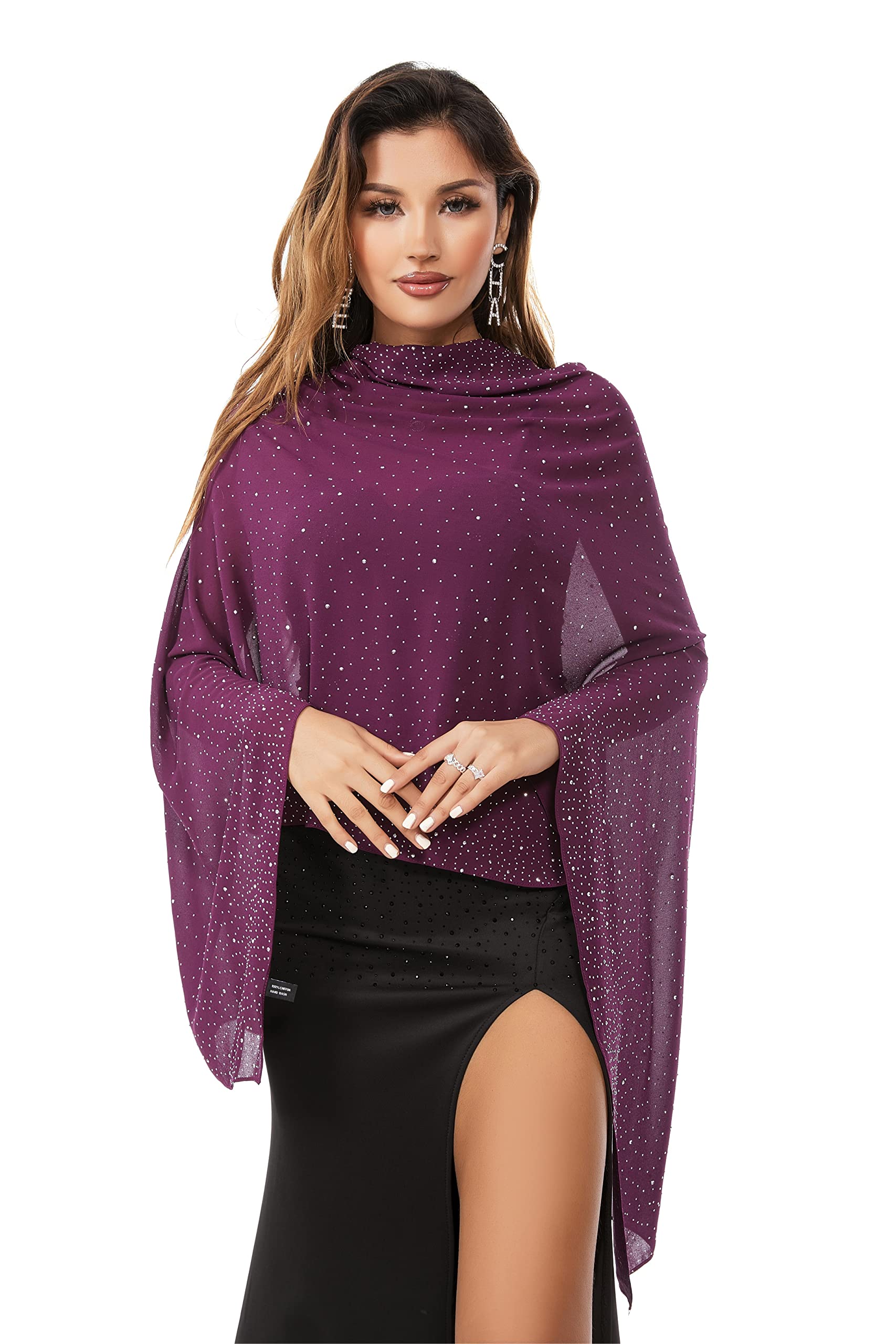 Elegant Sheer Chiffon Shawl for Women - Soft Silky Sparkly Wedding Bridal Scarf Wrap - Perfect for Evening Dresses, Prom, Formal Events & Special Occasions