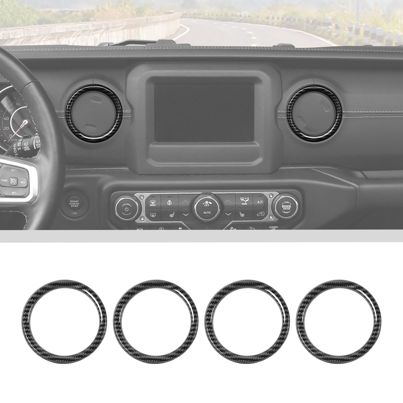 Jeep JL Dash Air Vent Outlet Bezel Trim - Carbon Fiber Ventilation Grille for 2018-2023 Jeep Wrangler JL/JLU & Gladiator JT - Interior Accessories for Enhanced Cooling & Style