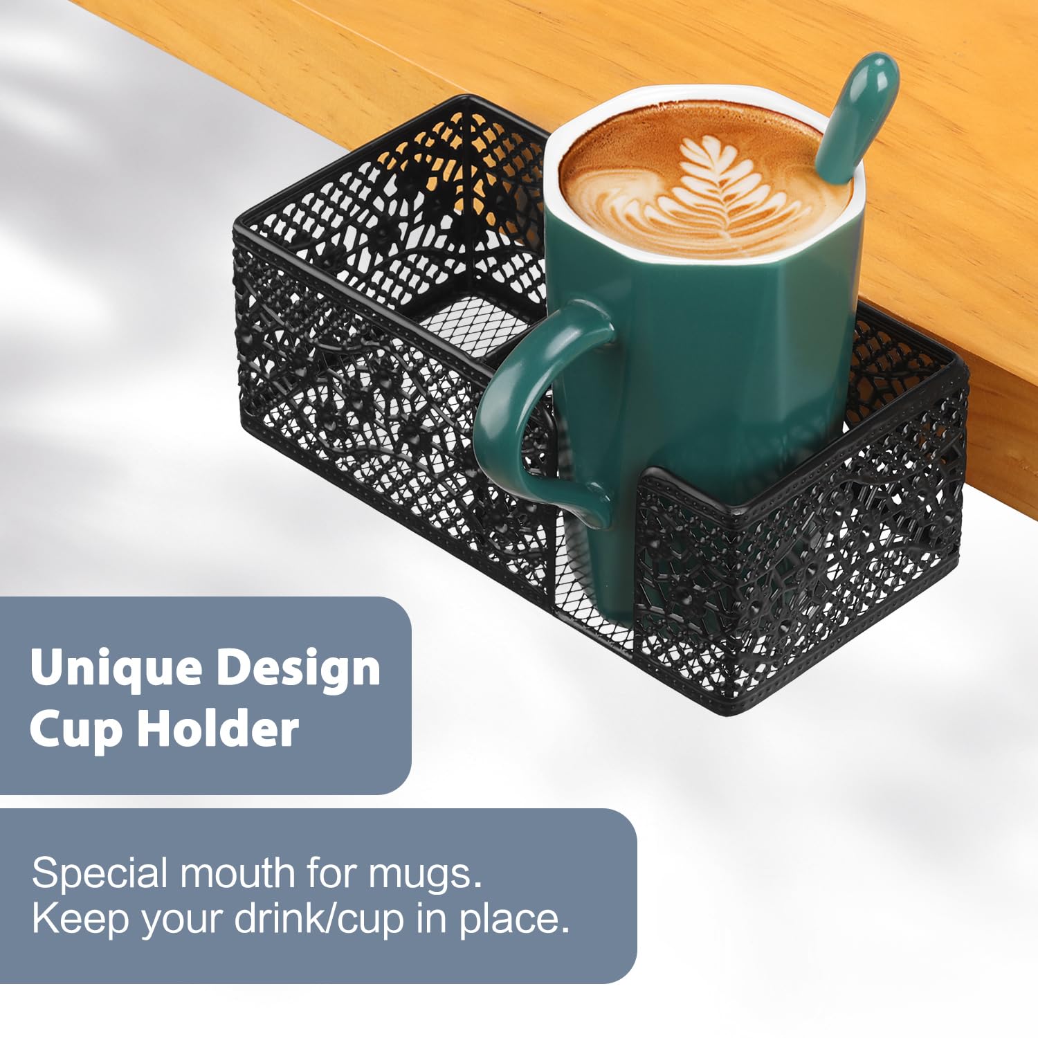 Clip-On Desk Organizer with Cup Holder, Pencil Storage & Phone Stand - Space-Saving Office & School Accessories for Beverages, Stationery & Devices - Perfect for Work, Study & Home Organization