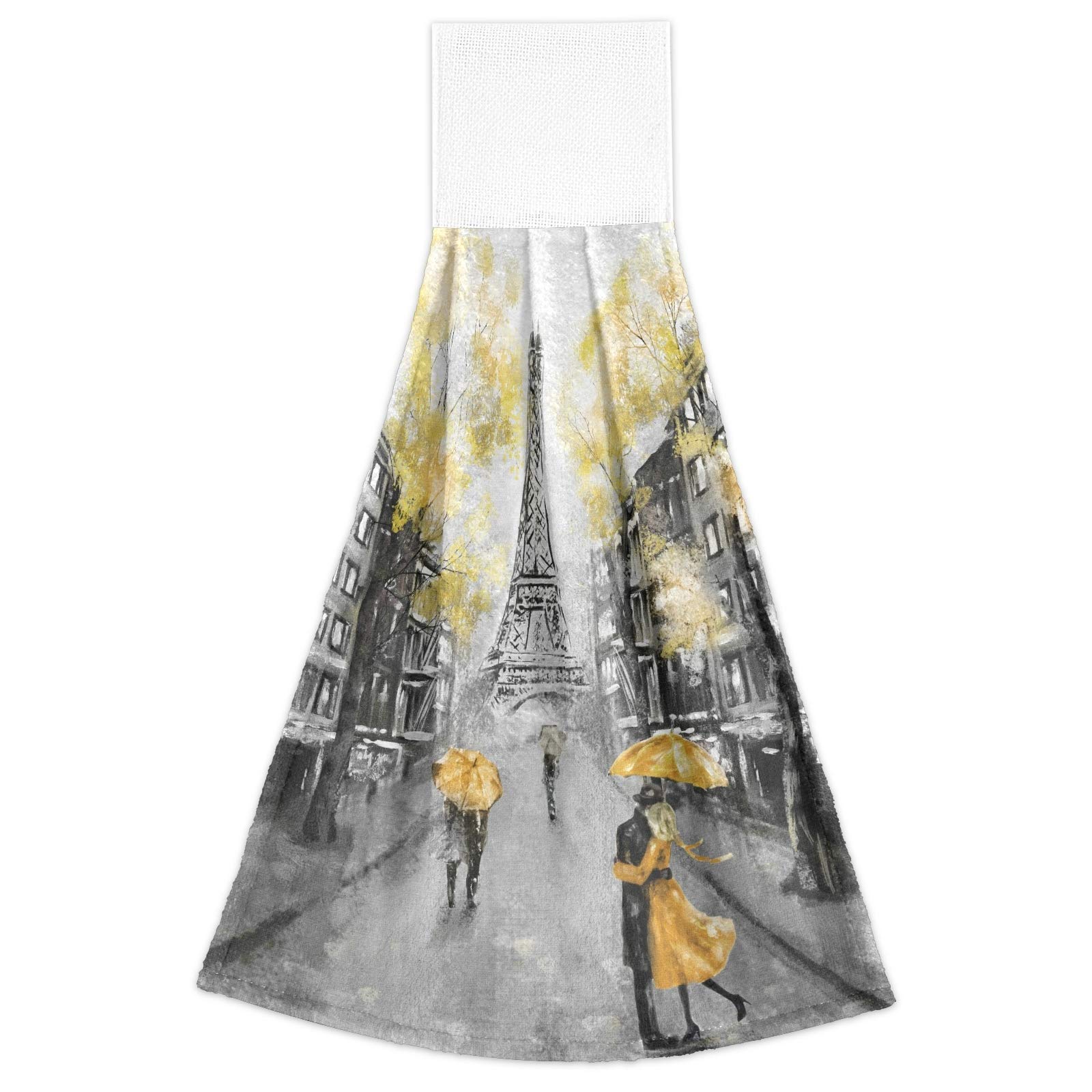Set of 2 Modern Yellow Paris Landscape Kitchen Towels - Absorbent Hanging Hand Towels & Washcloths for Kitchen, Bathroom Decor | Perfect for Home, Airbnb & Gift Giving