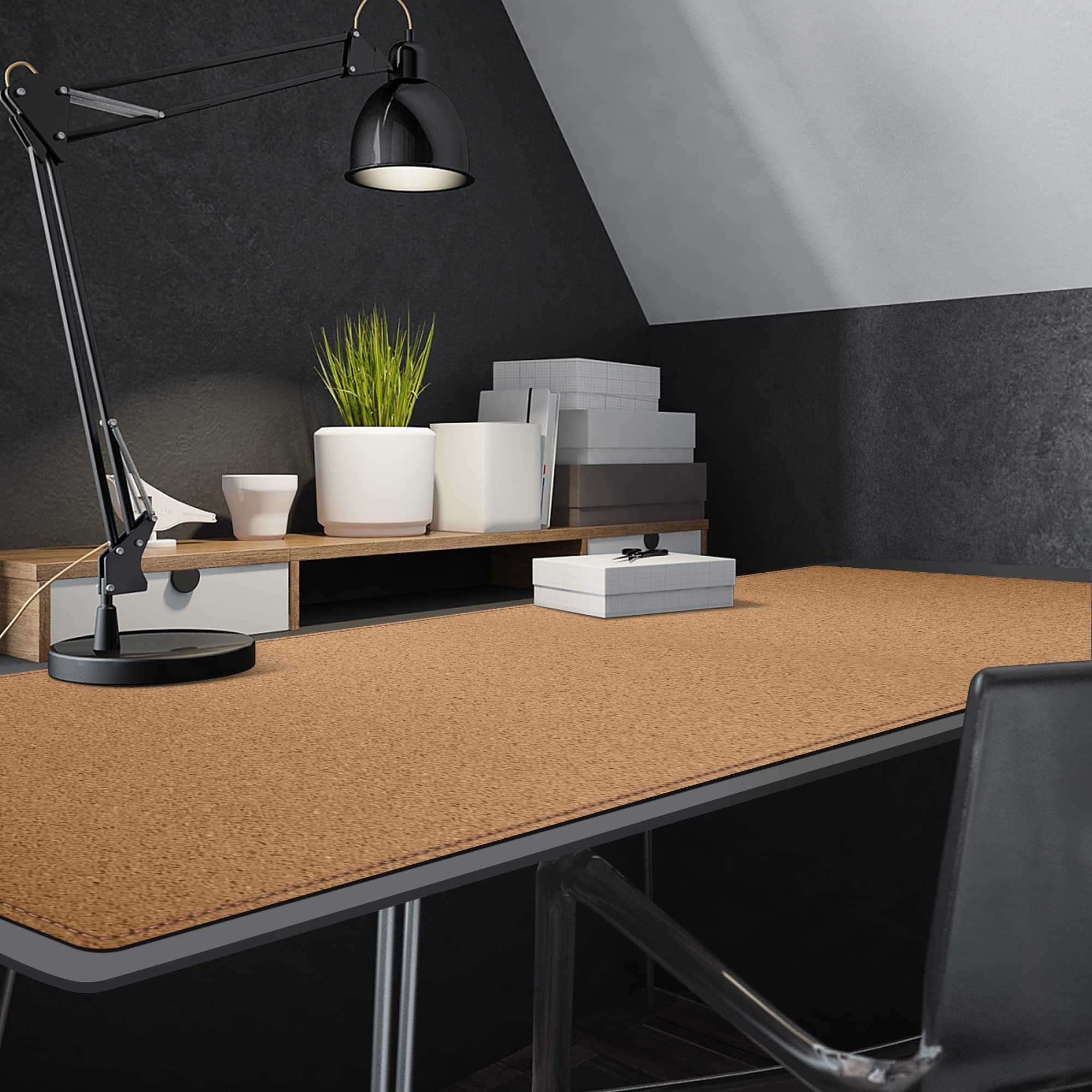 MAIDERN XXL Cork & Leather Desk Pad - 63” x 23.6” Large Reversible Desk Mat for Gaming & Home Office - Full Desk Mouse Pad Protector for Computer, Writing & Workstation (Black)