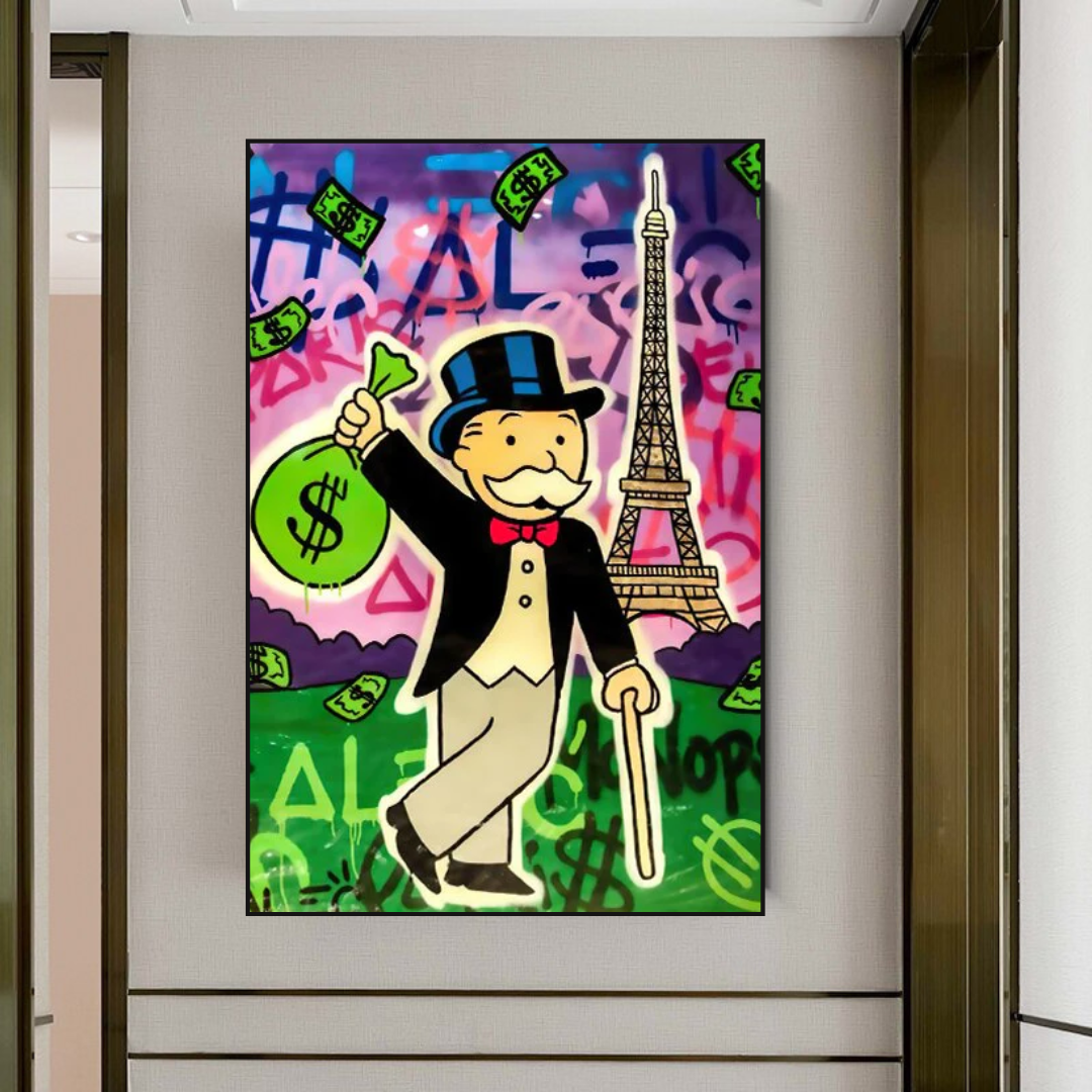 Alec Monopoly Eiffel Tower Canvas Art Print - Modern Pop Art Wall Decor for Living Room, Bedroom & Office