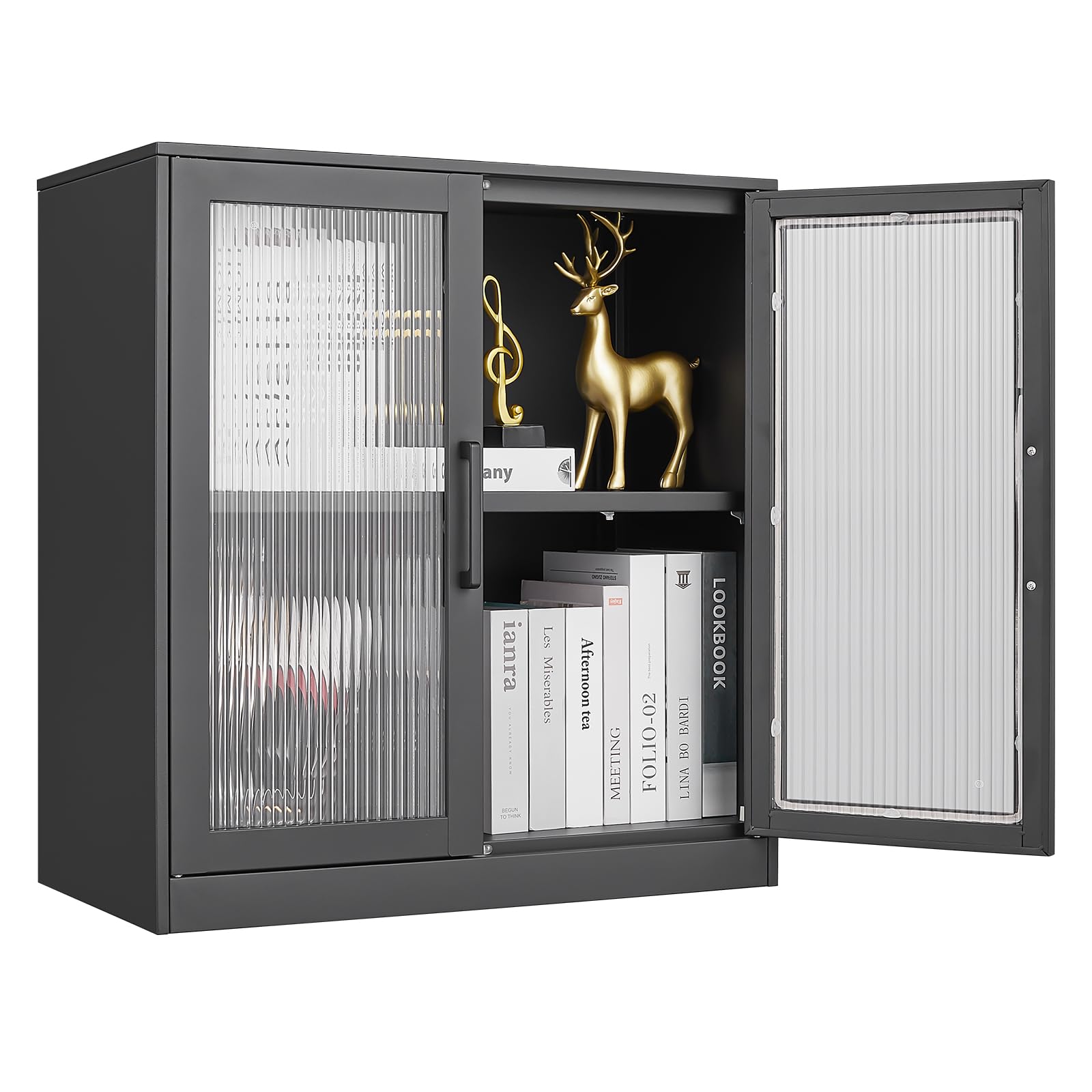 IRONFFICE Glass Wall Cabinet with Metal Frame & Adjustable Shelves - Small Storage Cabinet with Glass Doors for Living Room, Kitchen, Bathroom - Perfect for Organizing Dishes, Spices & Bath Essentials
