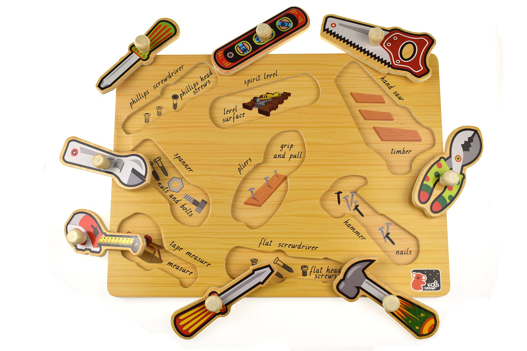 Wooden Tool Peg Puzzle - Educational Wooden Toy for Kids - Perfect for Montessori Learning, Fine Motor Skills & Early Childhood Development - Playroom & Classroom Activity
