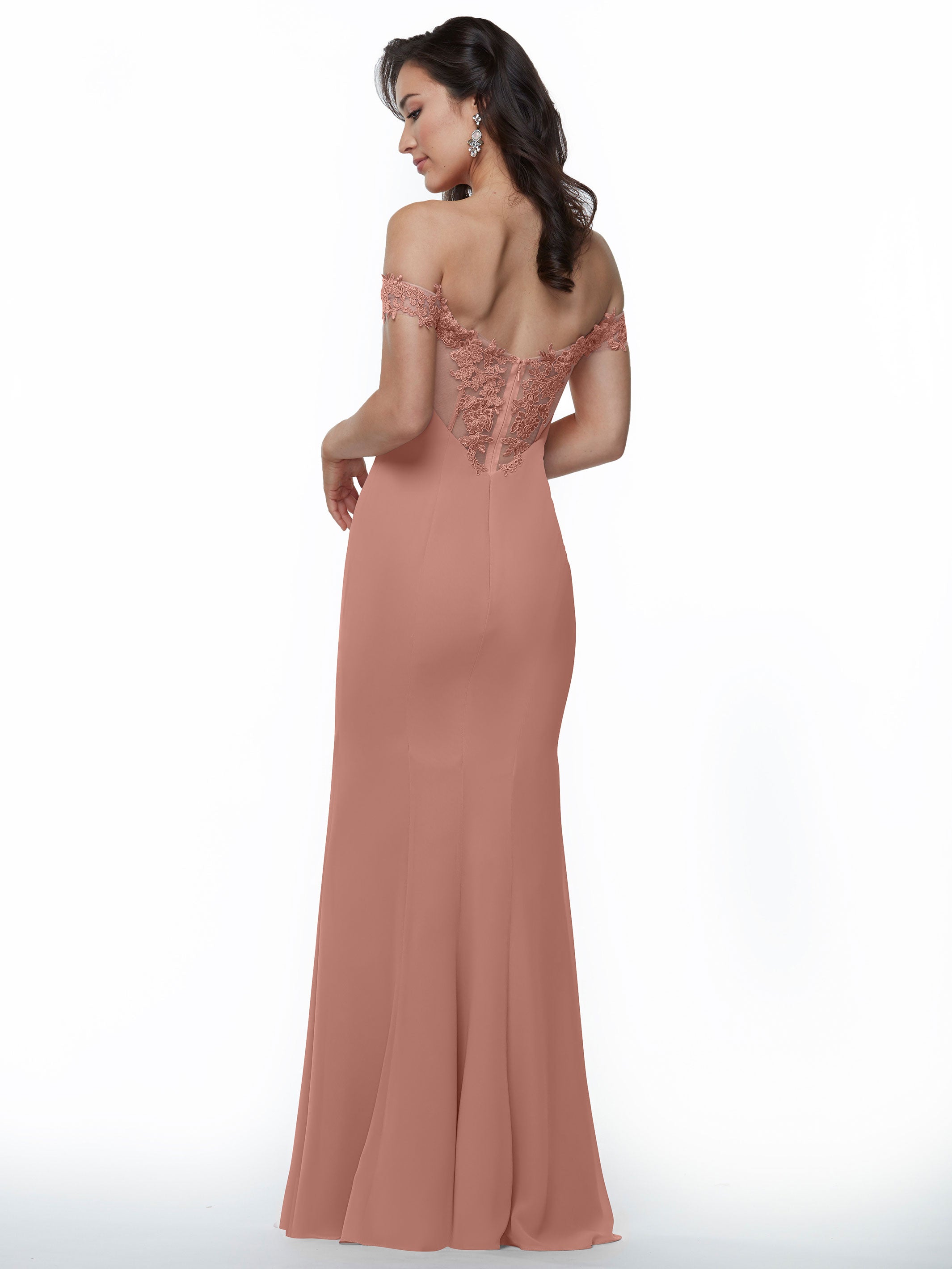 Elegant Off-the-Shoulder Lace and Chiffon Bridesmaid Dress 80121 - Perfect for Weddings, Formal Events & Special Occasions