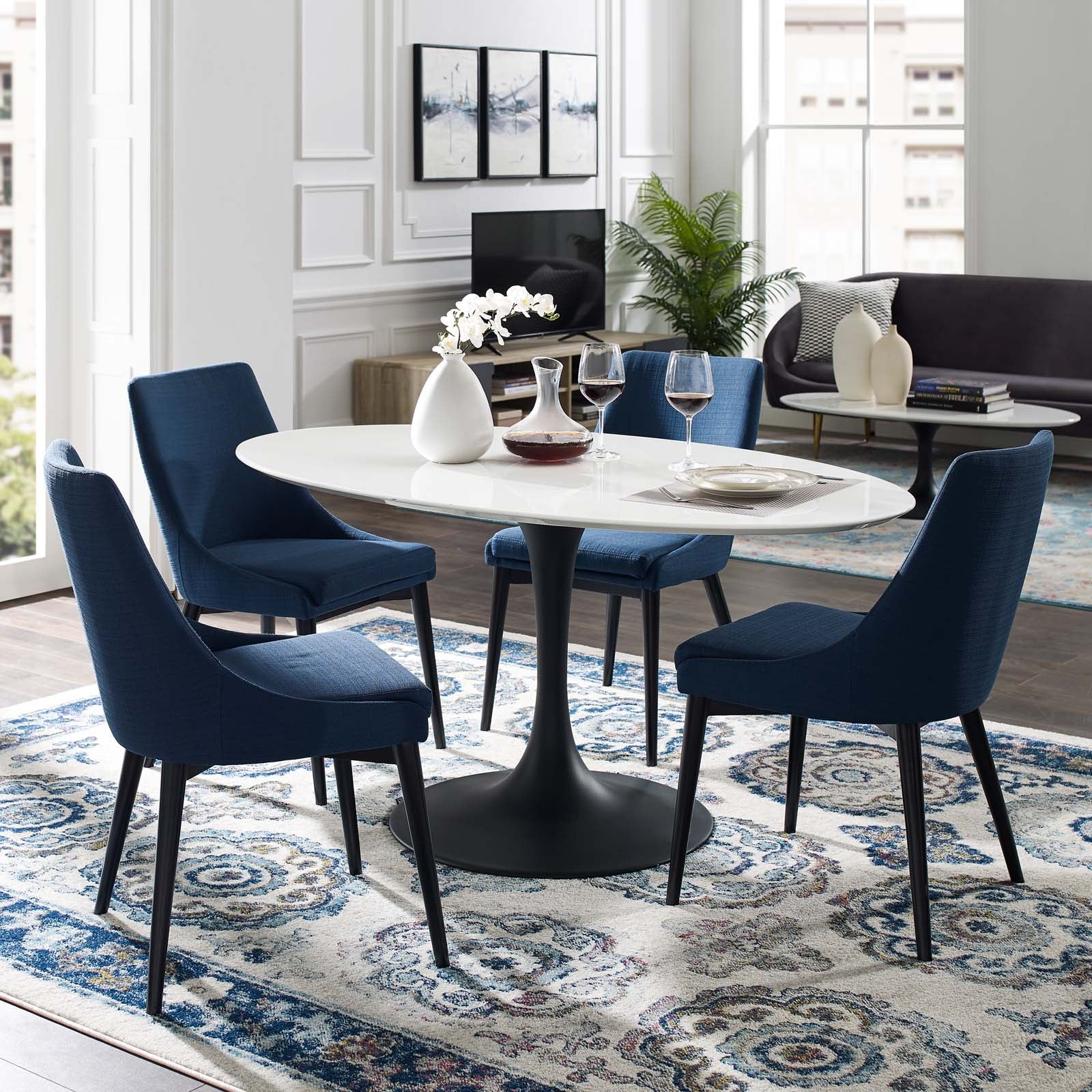 Lippa 60 Inch Oval Wooden Dining Table - Solid Wood Farmhouse Kitchen Table for Dining Room, Breakfast Nook & Small Space Decor