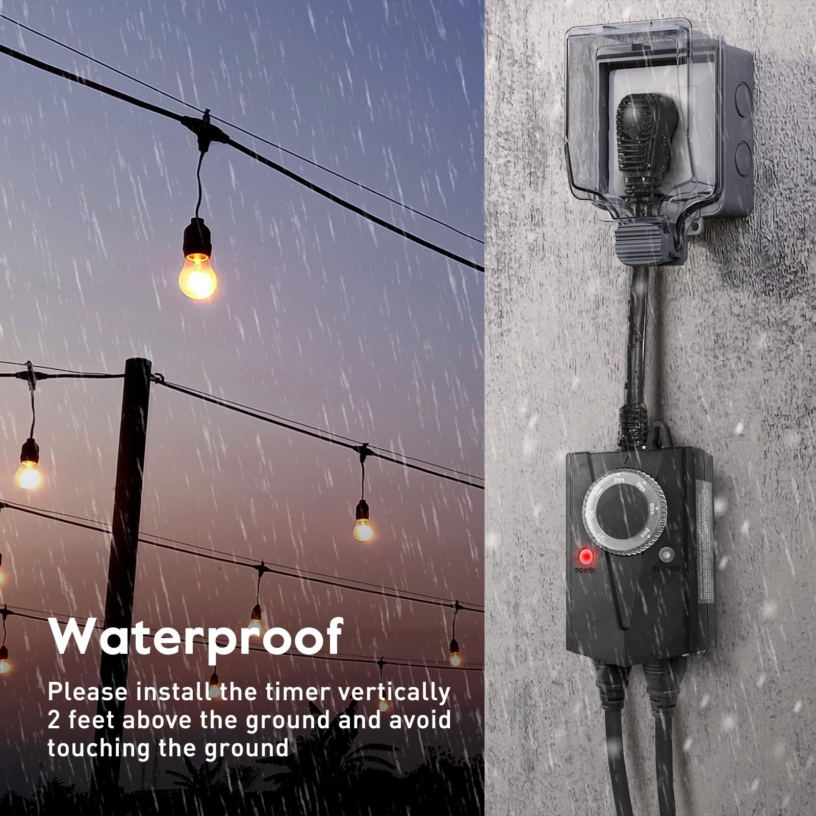 Brightown Outdoor Light Timer - Waterproof Sensor Switch for Christmas Lights & Decor