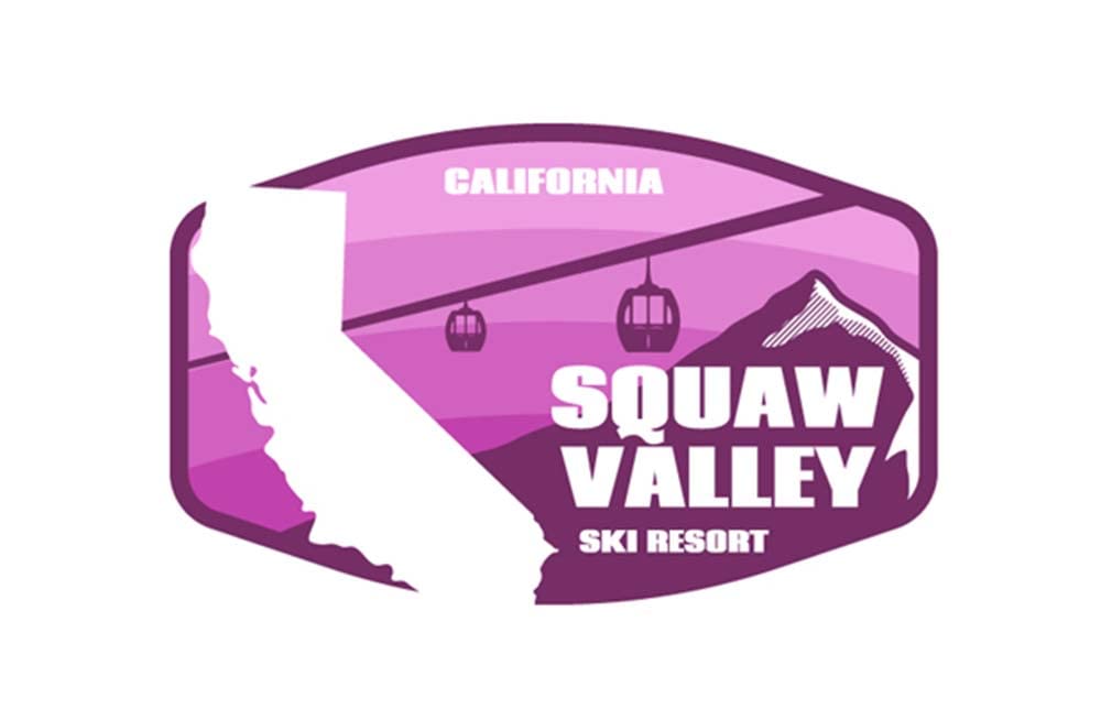 MOJA Squaw Valley Ski Resort California 3 Inch Waterproof Vinyl Decal Sticker - Pink (2.25 x 3.5 x 0.1 Inches) for Car, Water Bottle, Laptop, iPad, Cooler, Luggage, Bumper, Toolbox, Locker - Perfect for Ski Enthusiasts & Travel Lovers