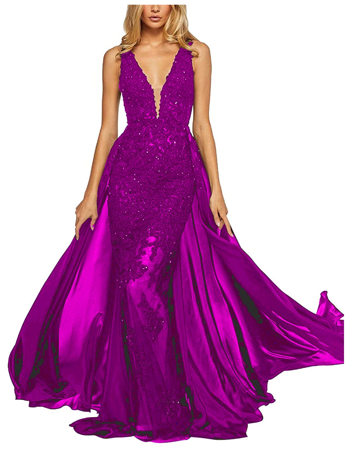 Elegant Yisha Bello Women's Evening Gowns - Formal Long Ball Dresses with Detachable Train for Prom, Wedding & Black Tie Events