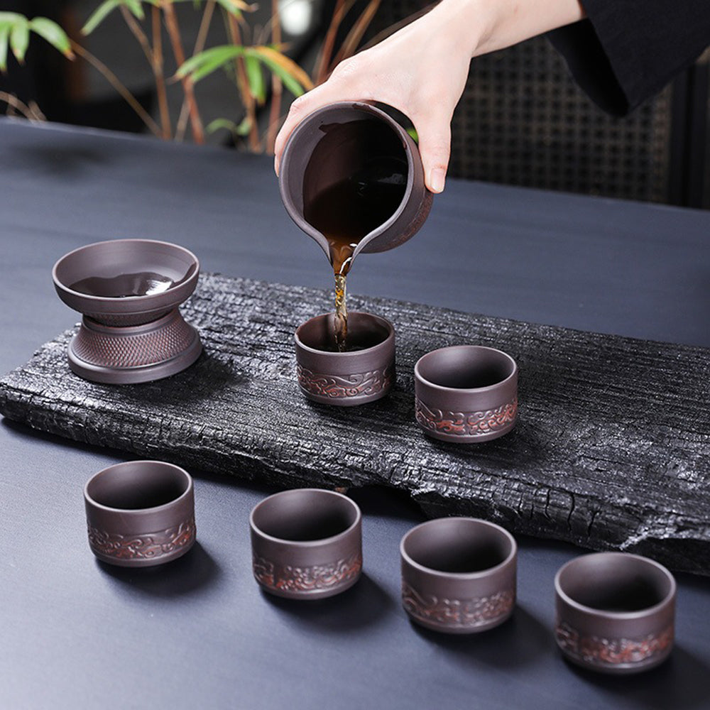 Premium Yixing Purple Clay Relief Lotus Tea Set - Handcrafted Chinese Ceramic Teapot with Cups - Perfect for Gongfu Tea Ceremony, Home Decor & Gift Giving