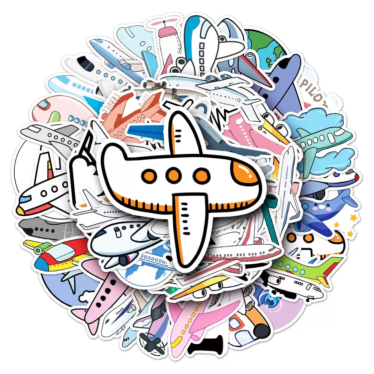 50pcs Cartoon Airplane Vinyl Stickers - Waterproof Decals for Laptop, Water Bottle, Helmet, Phone & Skateboard - Fun DIY Scrapbook & Travel Accessories