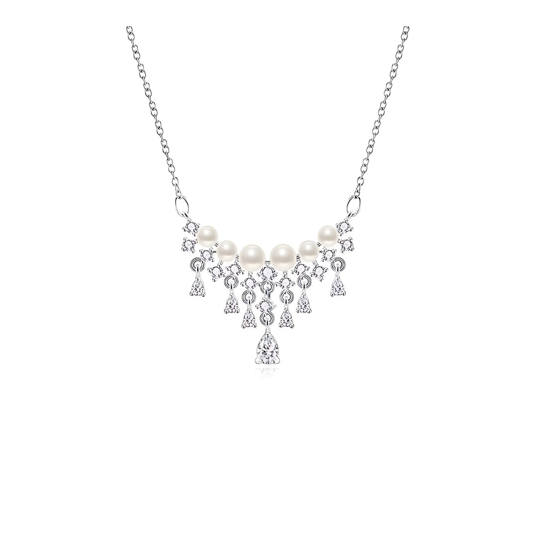 Elegant Pearl Waterfall Necklace with Sparkling Teardrop CZ Stones | R0308 | Perfect for Weddings, Parties & Special Occasions