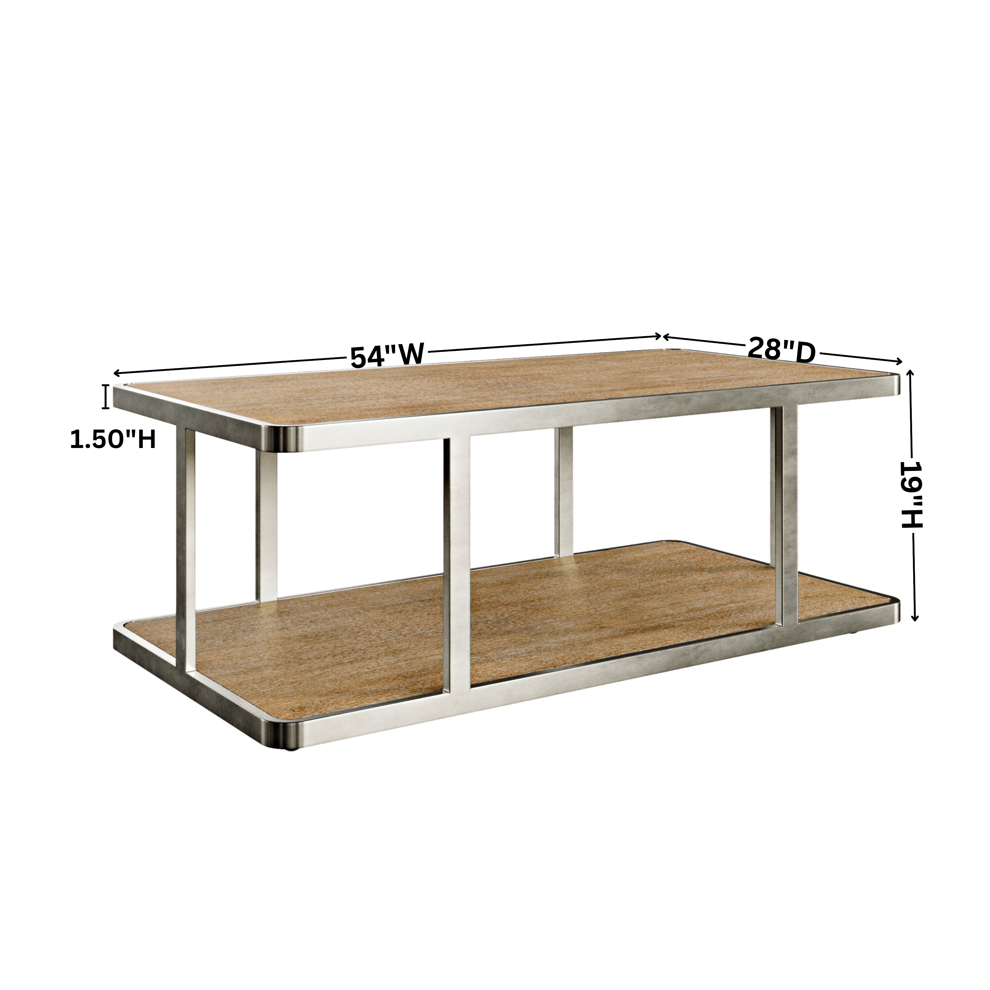 Roundhill Furniture Allan Contemporary Coffee Table - Polished Nickel Finish - Modern Living Room Centerpiece for Home Decor