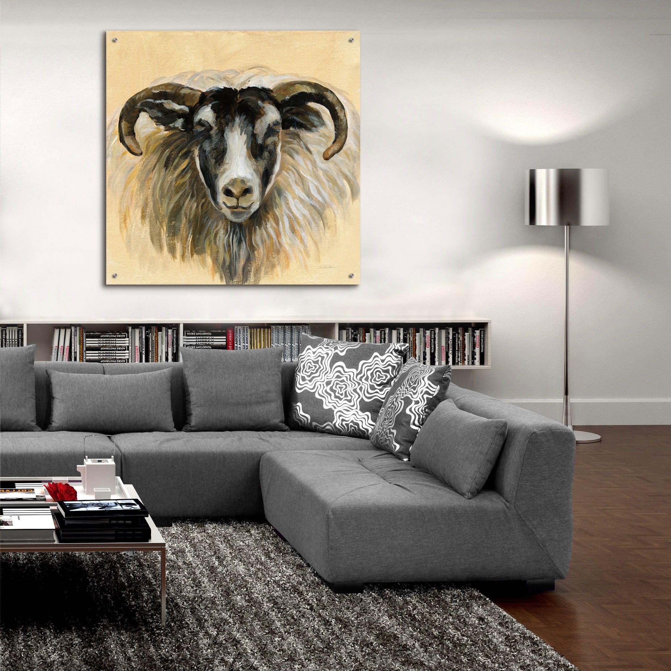 Silvia Vassileva Highland Animal Ram Acrylic Glass Wall Art - 36x36 Inches Modern Home Decor for Living Room, Bedroom & Office