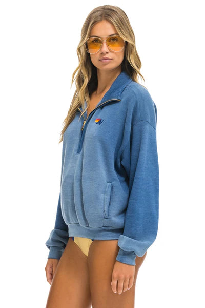 Aviator Nation Essential Half Zip Relaxed Sweatshirt - Faded Water Wash | Cozy Pullover for Casual Wear & Outdoor Activities