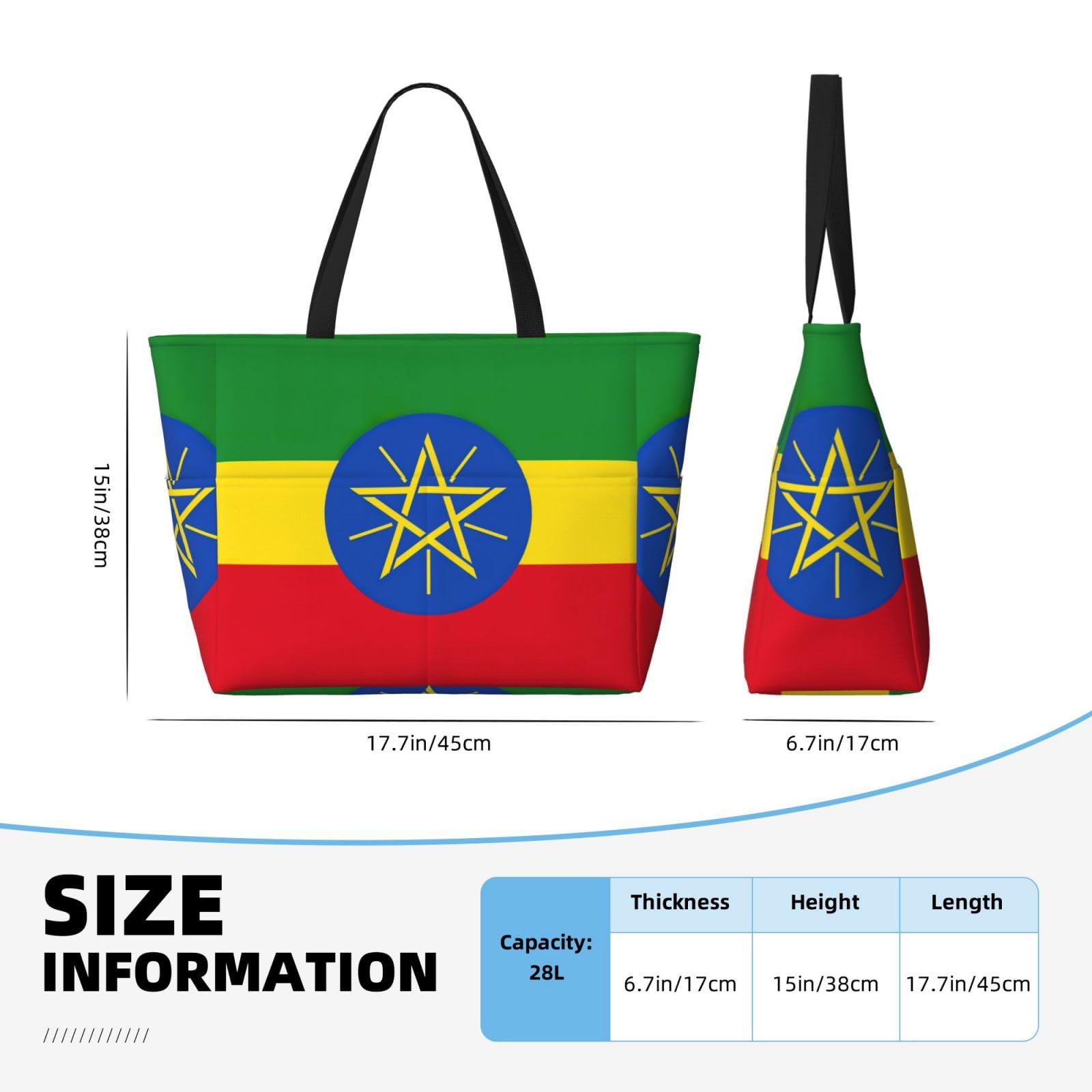 Ethiopia Flag Beach Bag - Large Tote for Travel & Women | Black