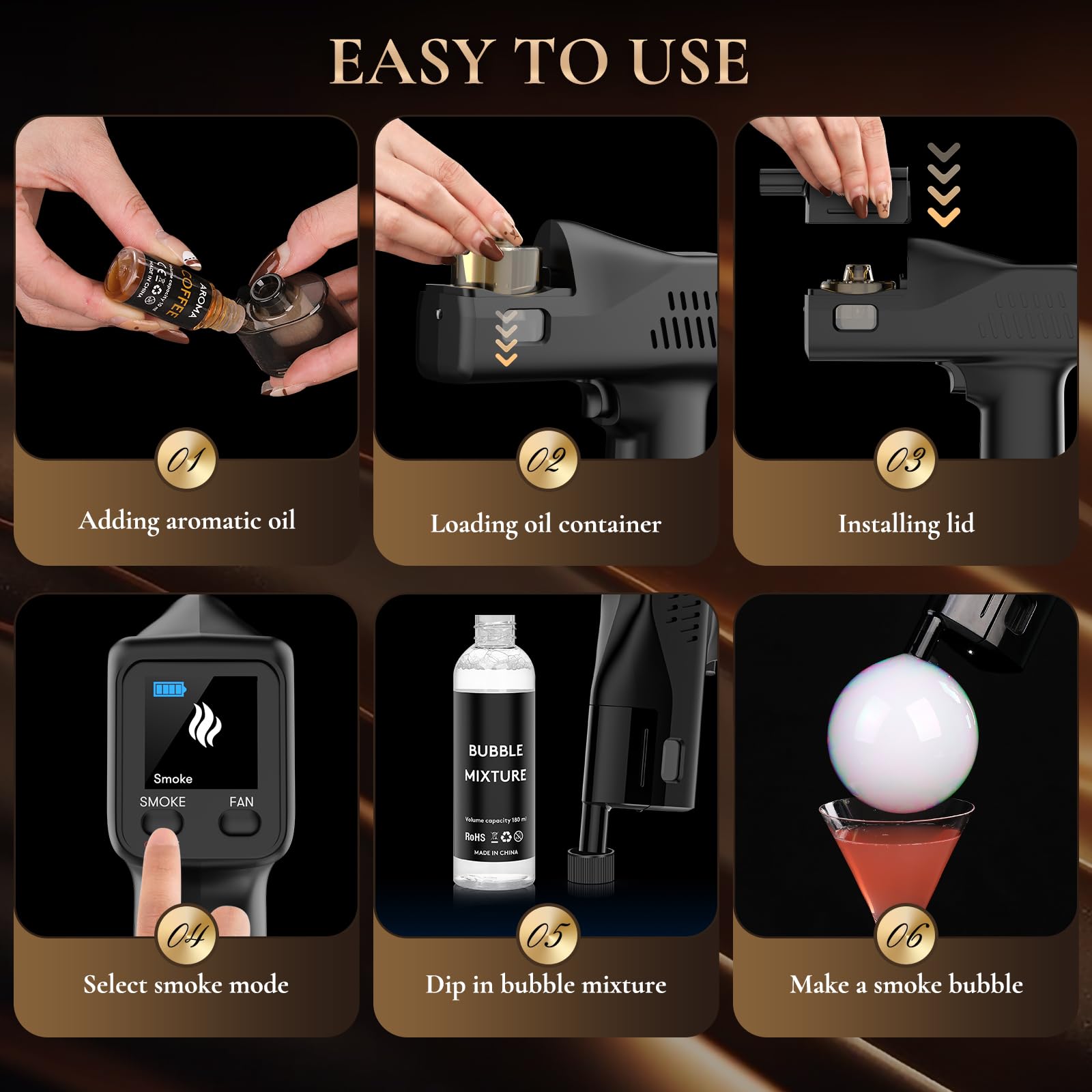 Premium Smoke Gun & Edible Bubble Maker Kit with Aromas - Enhance Cocktails & Food Flavors for Bars, Home Parties & Culinary Presentations