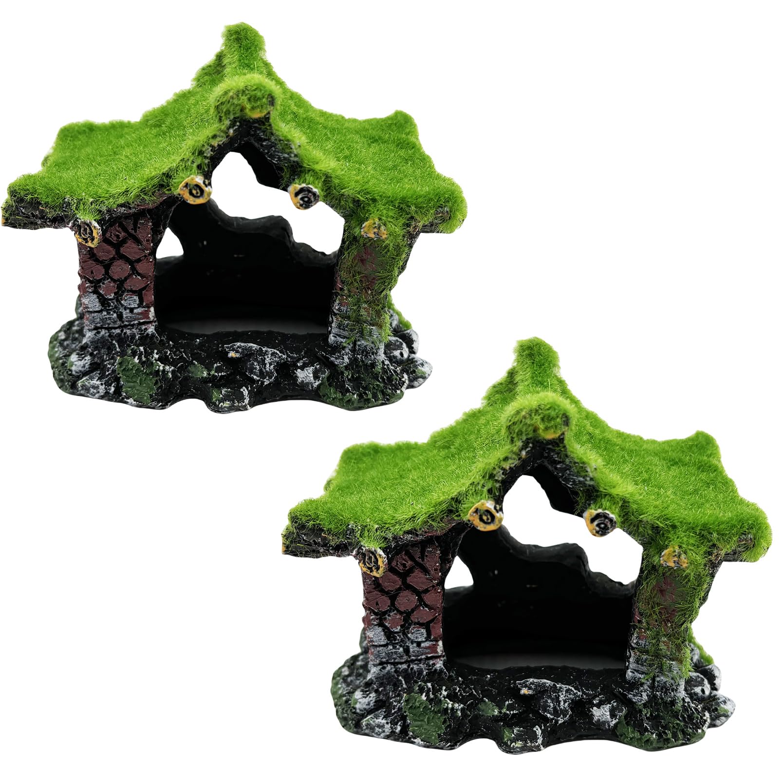 Betta Fish Hideout Cave - 2Pcs Resin Aquarium Decorations with Hollow Design for Shrimp, Moss & Small Fish - Perfect for Betta Tanks, Terrariums & Aquatic Habitats