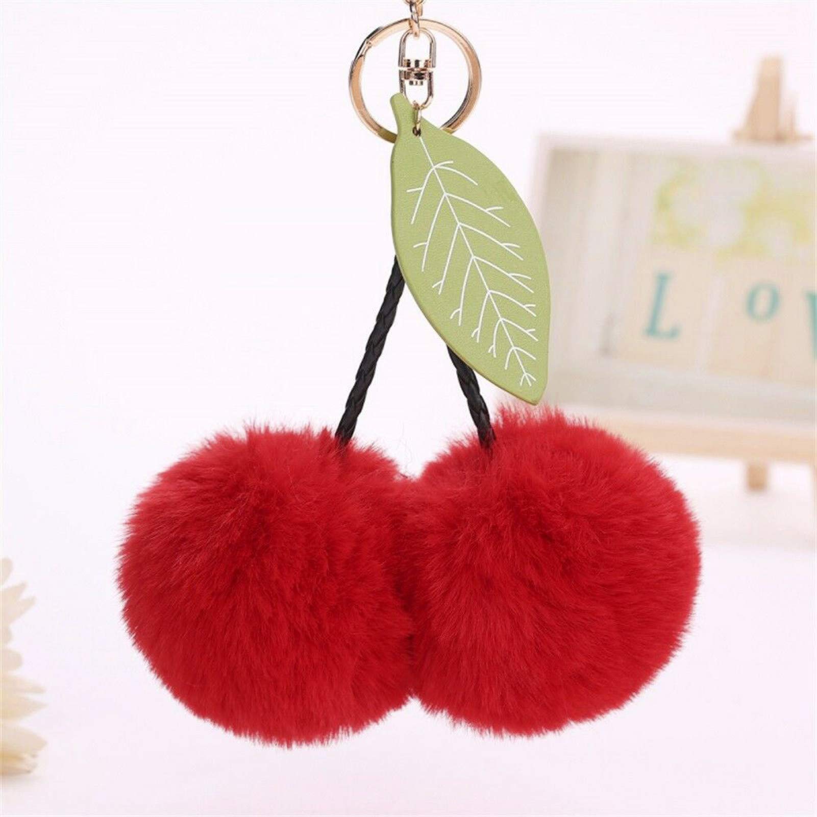 Cute Cherry Keychain - Leaf Ball Keyring with Hanging Pendant for Car Keys, Bag & Purse - Stylish Key Holder Charm for Women & Men - Perfect Gift for Car Enthusiasts & Fashion Lovers