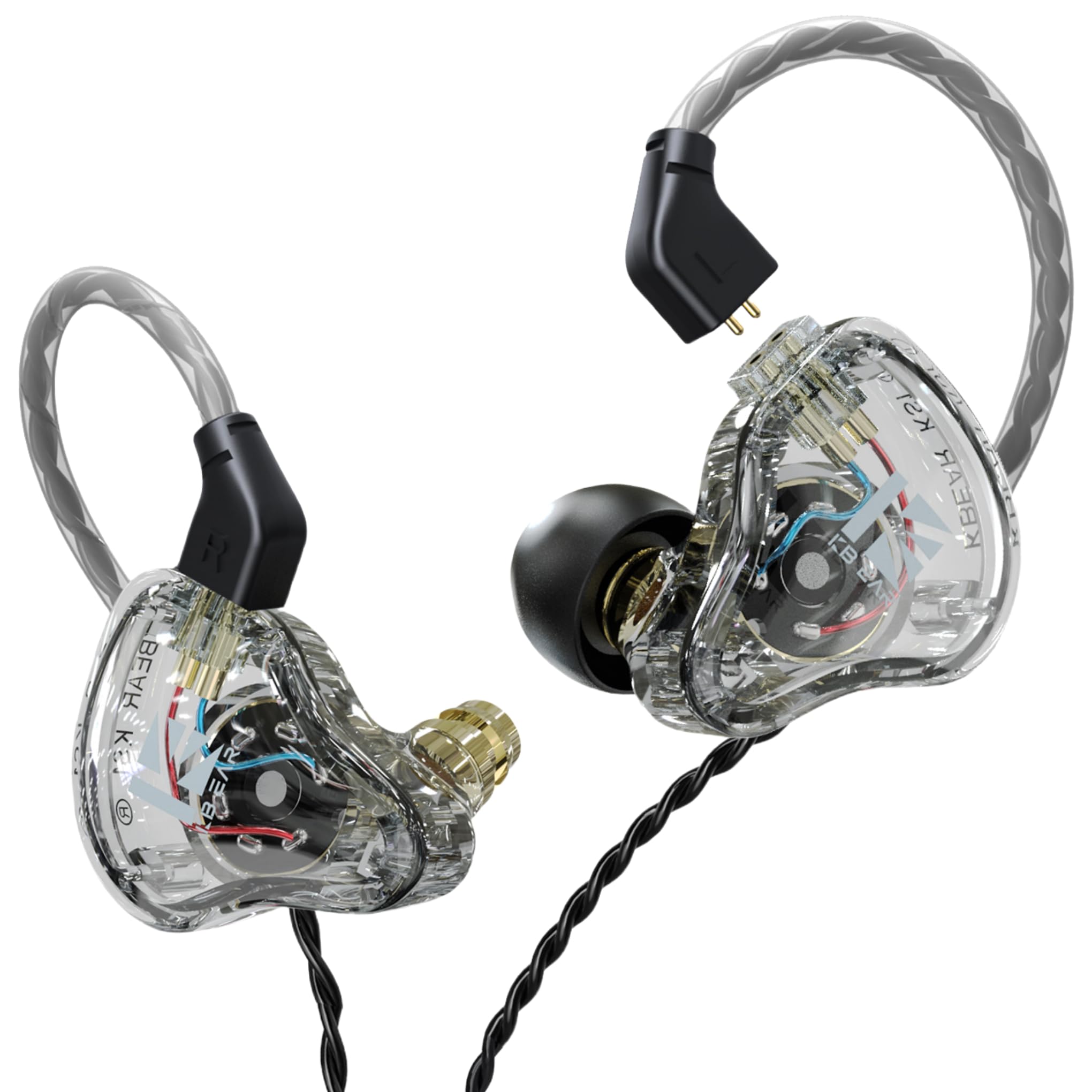 Yinyoo KBEAR KS1 Wired In-Ear Headphones with 10mm Dynamic Driver, HiFi Deep Bass Sound, Detachable Cable (Transparent, with Mic) - Perfect for Gaming, Music Listening, and Phone Calls
