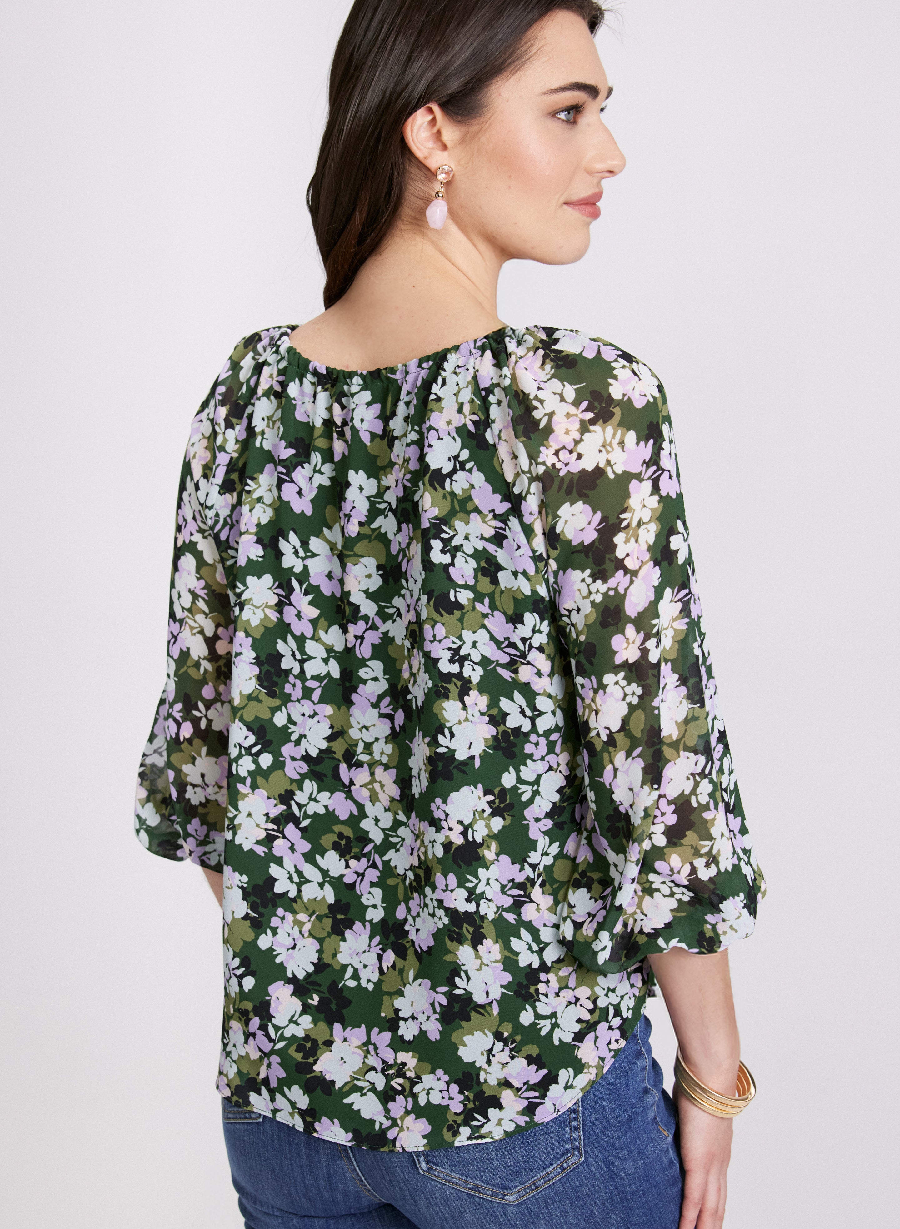 Floral Print Blouse for Women - Elegant Flowy Summer Tops with V-Neck & Short Sleeves - Perfect for Office, Date Night & Casual Outings