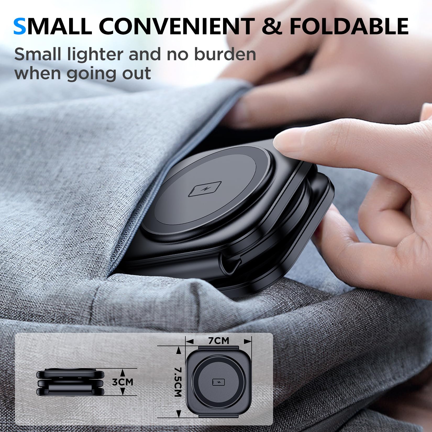 3-in-1 Foldable Wireless Charging Station for iPhone 14/13/12 Series, AirPods Pro 2/3 & Apple Watch - Magsafe Compatible Fast Charger (Black) | Perfect for Home, Office & Travel Charging Needs