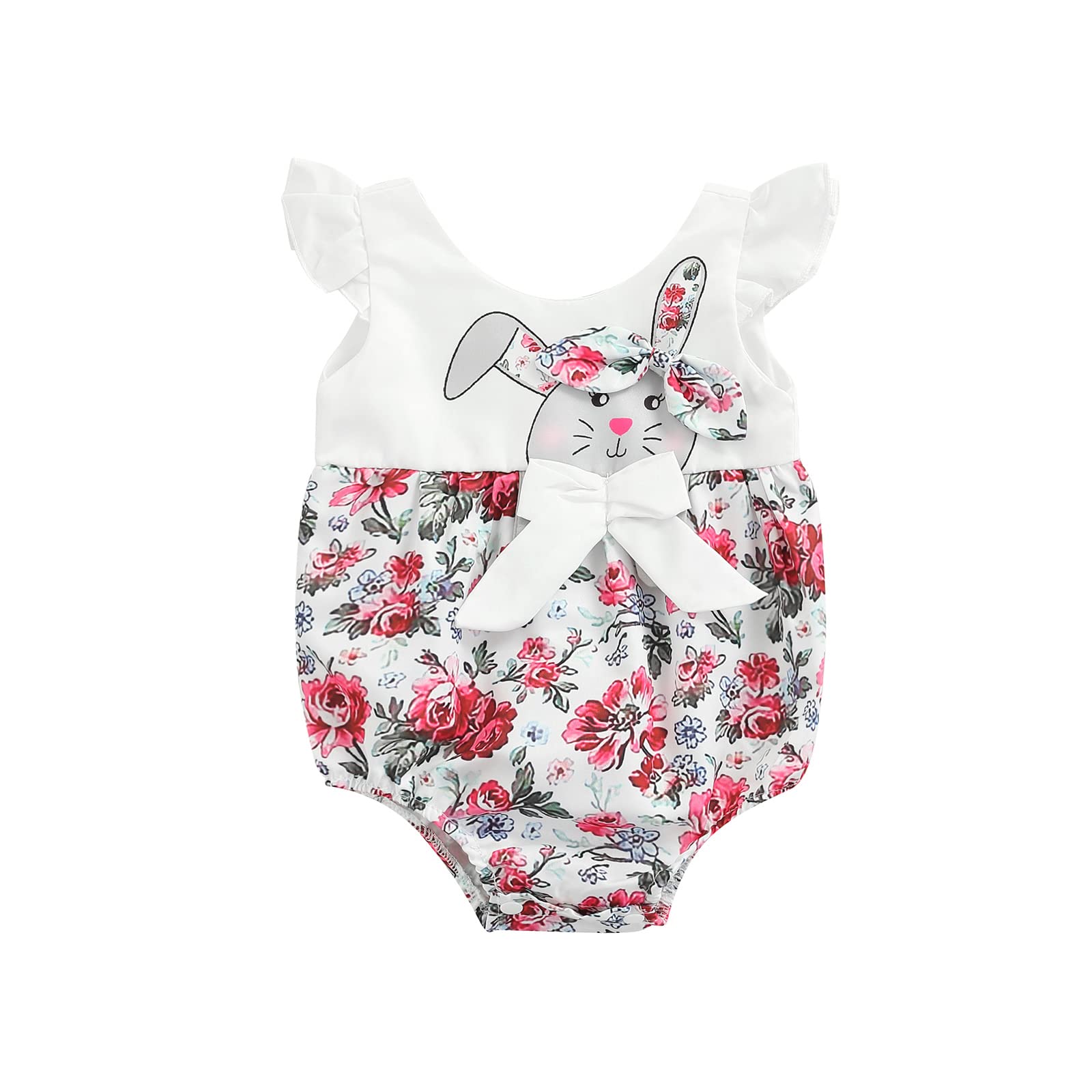 Adorable Newborn Baby Girl Easter Bunny Romper - Sleeveless Ruffle Jumpsuit for Summer - My 1st Easter Outfit - Perfect for Easter Photos, Spring Celebrations & Family Gatherings