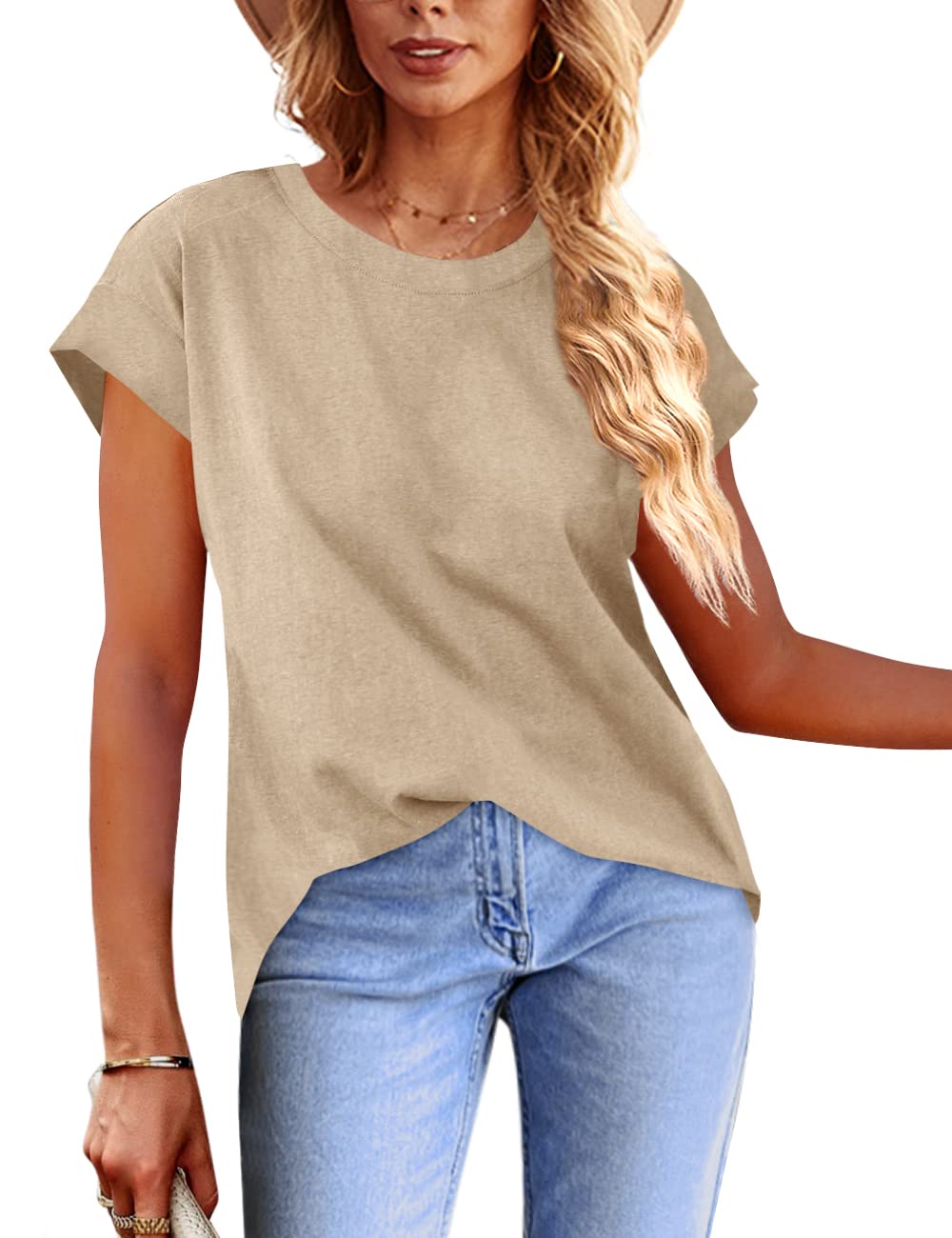 Imily Bela Women's Cap Sleeve Blouses - Casual Loose Fit Basic T-Shirts for Summer | Breathable Comfort Top for Work, Weekend & Vacation Outfits