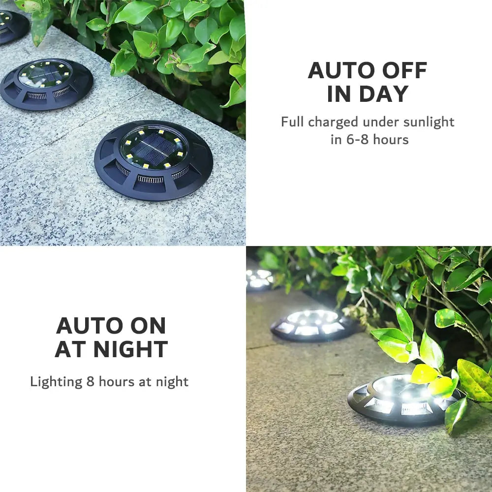 4 Pack Solar Powered LED Ground Lights - Waterproof Outdoor Garden Path Lighting for Walkway, Yard, Patio, and Driveway Decoration