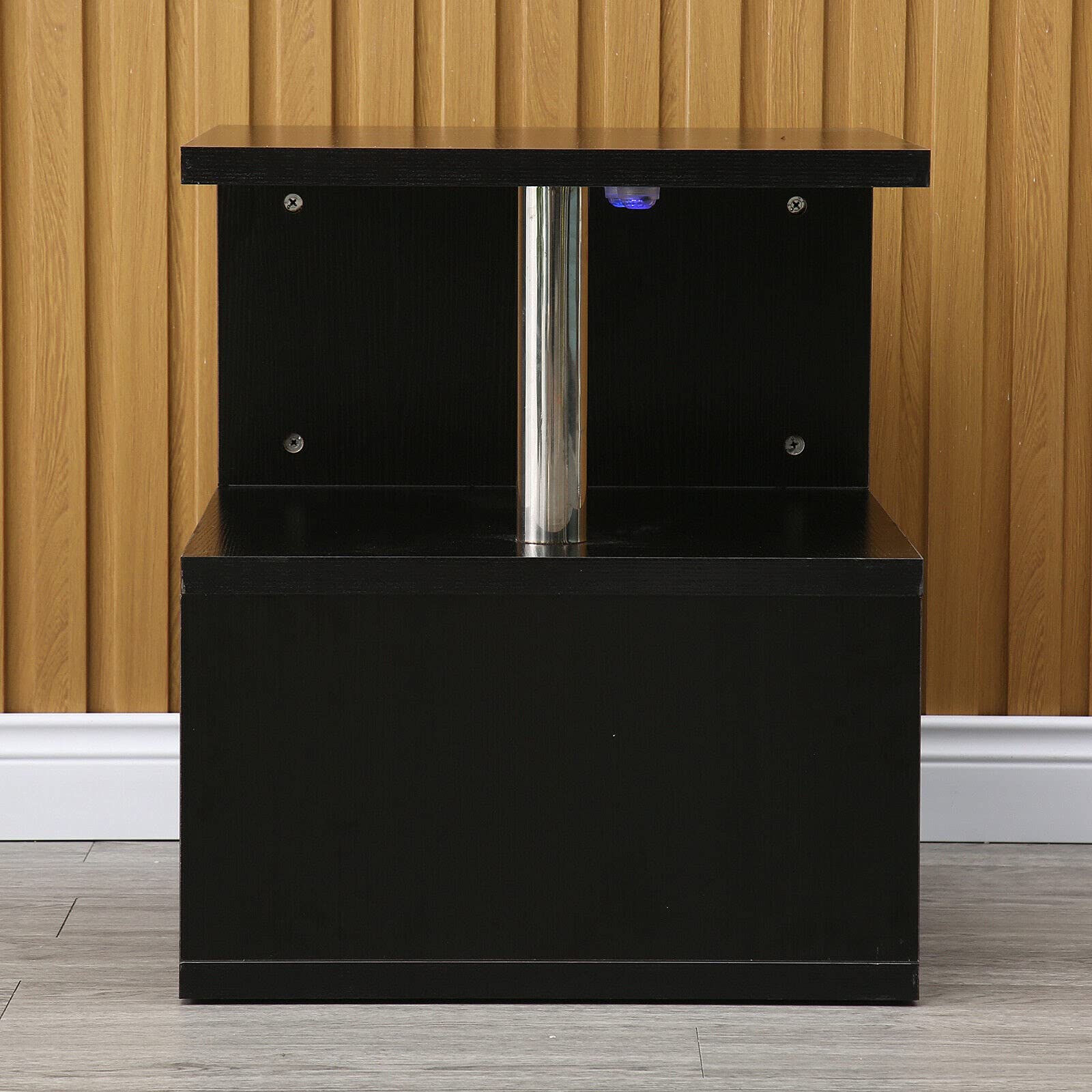 Modern S-Shaped End Table with LED Lighting - Black High Gloss Snack Side Table & Night Stand with Storage Shelf for Living Room, Bedroom - Perfect for Small Spaces, Apartment Decor & Reading Nook (1-Pack)