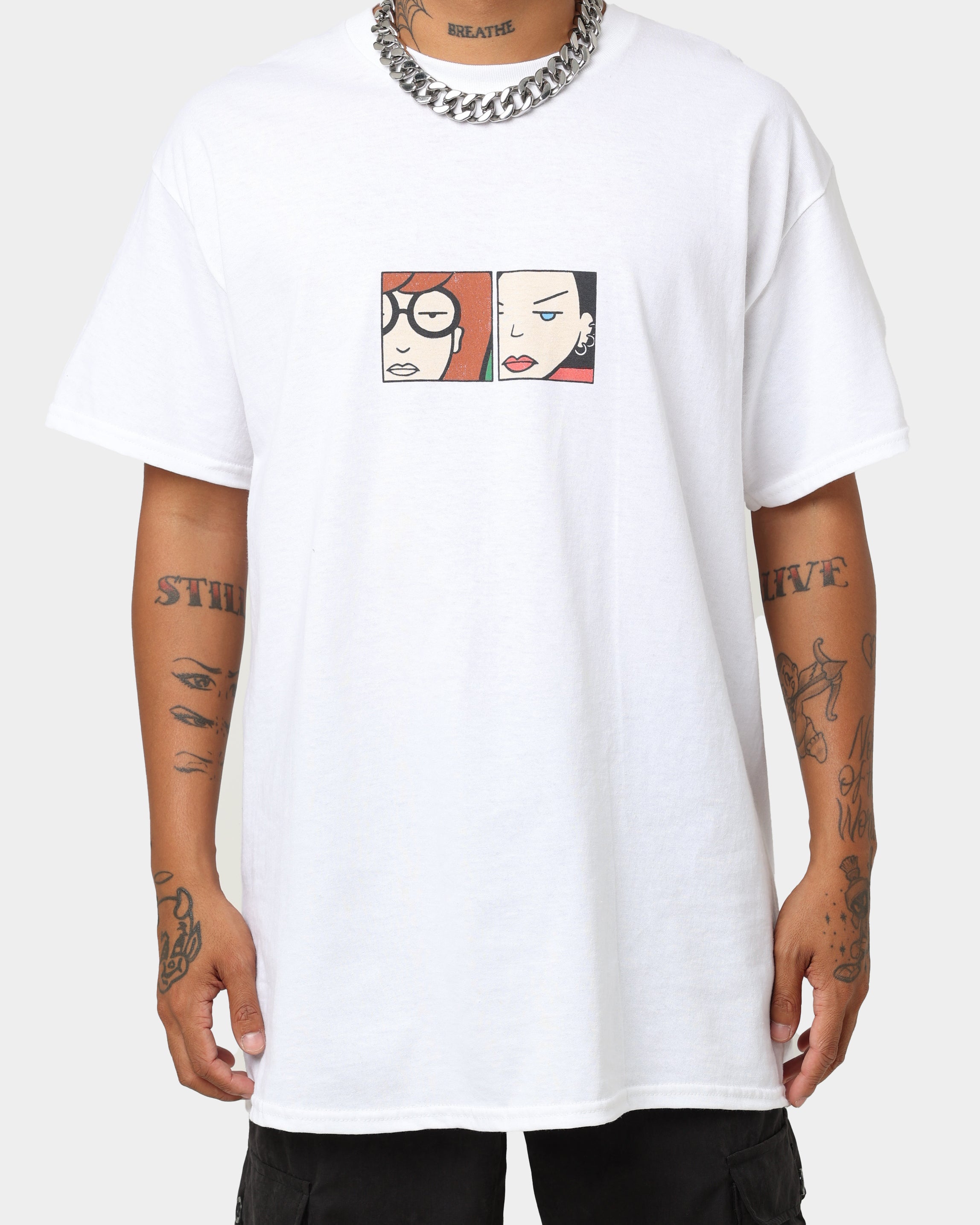 American Thrift X Daria Girls' Graphic T-Shirt - White Cotton Tee for Casual Wear & Street Style Outfits
