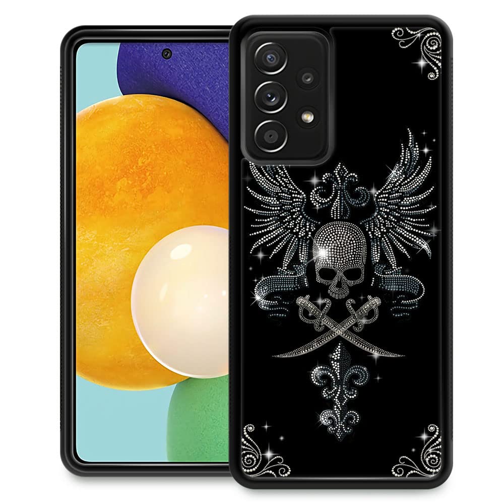 Samsung Galaxy A73 5G Case for Women - Diamond Skull Pattern Shockproof Anti-Scratch Tempered Glass Phone Cover Compatible with 6.7-inch Samsung A73 | Stylish Protection for Daily Use, Work & Travel