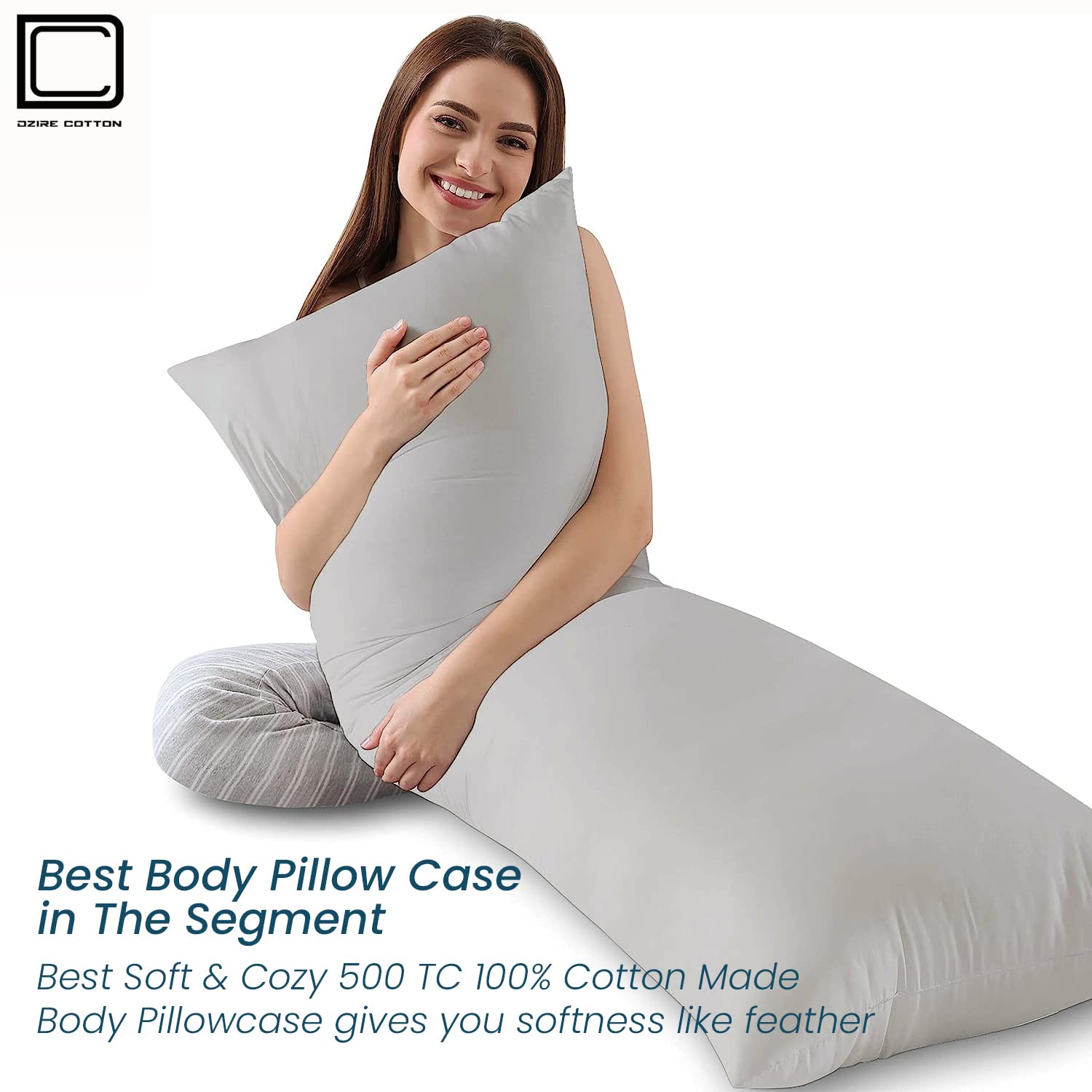 Premium 20x48 Inch Body Pillow Cover - 100% Egyptian Cotton 500 Thread Count with Zipper Closure (Silver Grey) | Ultra Soft & Breathable Pillowcase for Pregnancy Support, Back Pain Relief & Comfortable Sleep | Perfect for Maternity Use, Bed Rest & Home Relaxation