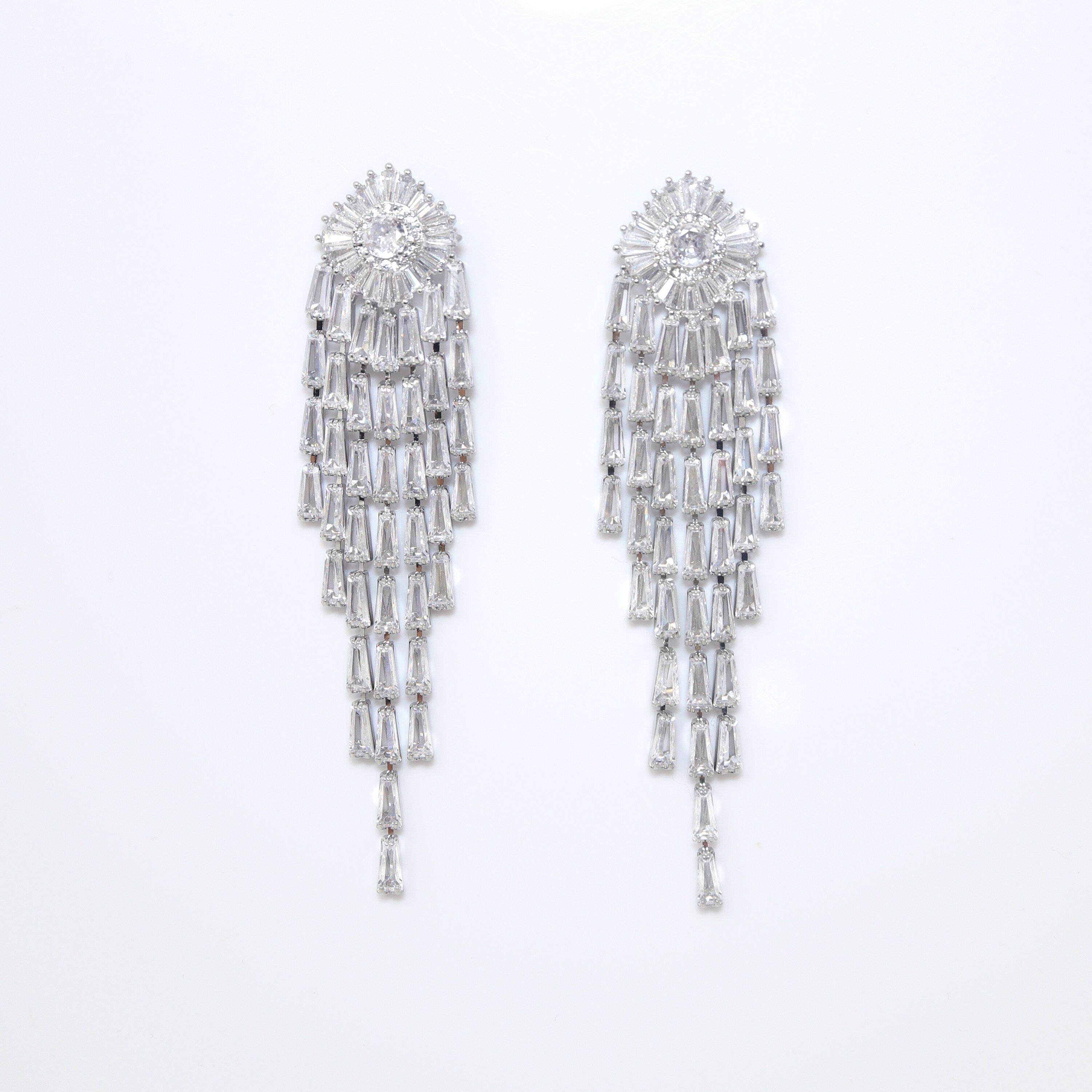 Majestic Diamond Tassel Earrings with Swarovski Crystals - Long Bridal Earrings for Weddings, Crystal Statement Earrings for Prom & Evening Parties - Elegant CZ Jewelry for Special Occasions
