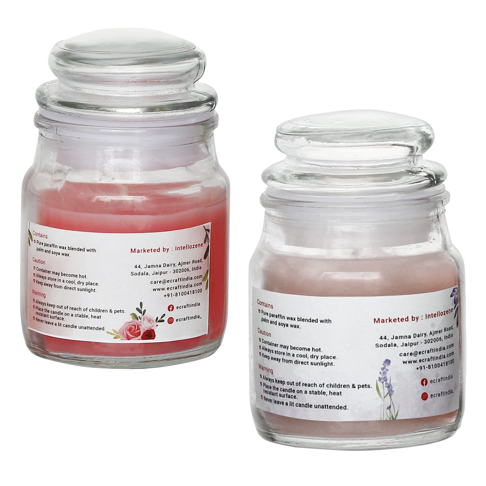 eCraftIndia Set of 2 Lavender Rose Scented Jar Candles for Home Decor, Bedroom, Bathroom | Aromatherapy Gifts for Diwali, Christmas, Birthday | Handmade Soy Wax Candles with Essential Oils | Perfect for Relaxation, Meditation & Creating Cozy Atmosphere