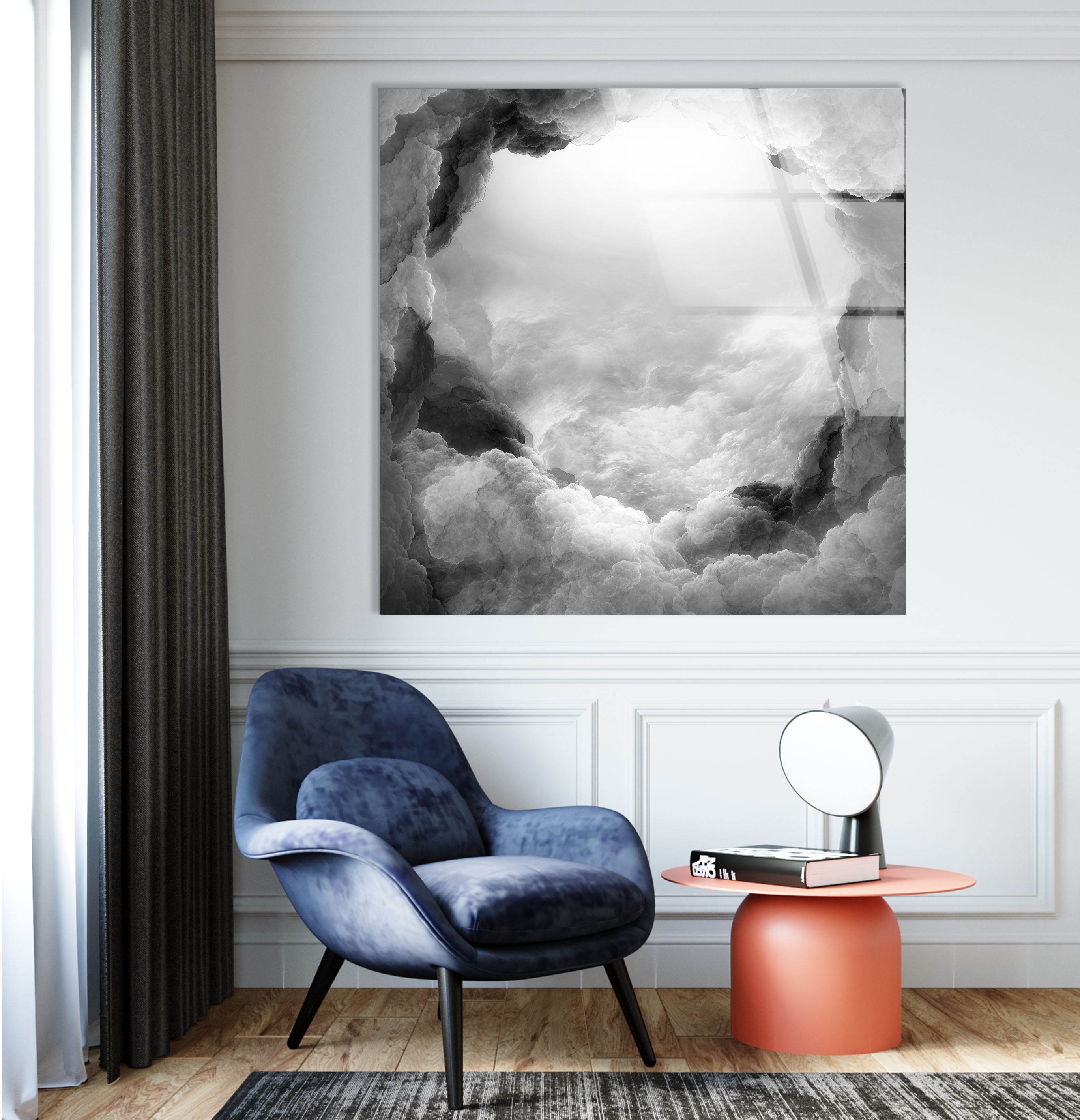 Black and White Cloud Wall Art - Dreamy Abstract Glass Print Decor for Living Room, Bedroom & Office | Modern Home Decor & Unique Gift Idea